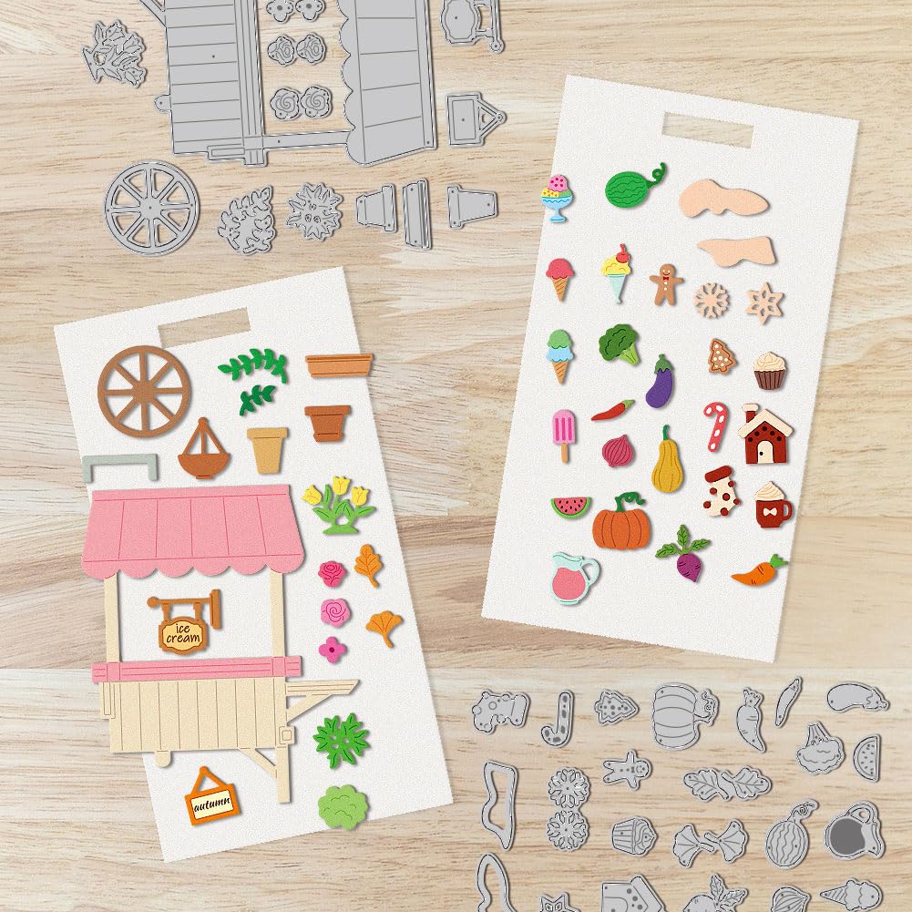 DELORIGIN 4pcs Four Seasons Cart Cutting Dies Card Making Die Cut Carbon Steel Die Cuts Stencils Card Scrapbooking Embossing Template Dies for DIY Paper Craft Making Albums Gift Cart Decor - Image 4