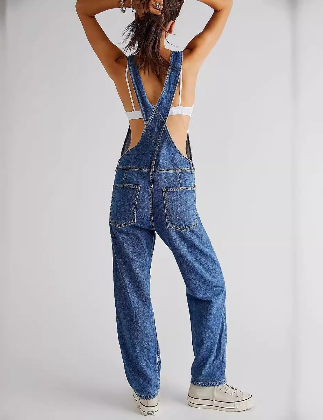 Sukany Salopette da donna casual in denim con spalline regolabili larghe salopette pagliaccetto tuta harem pantaloni