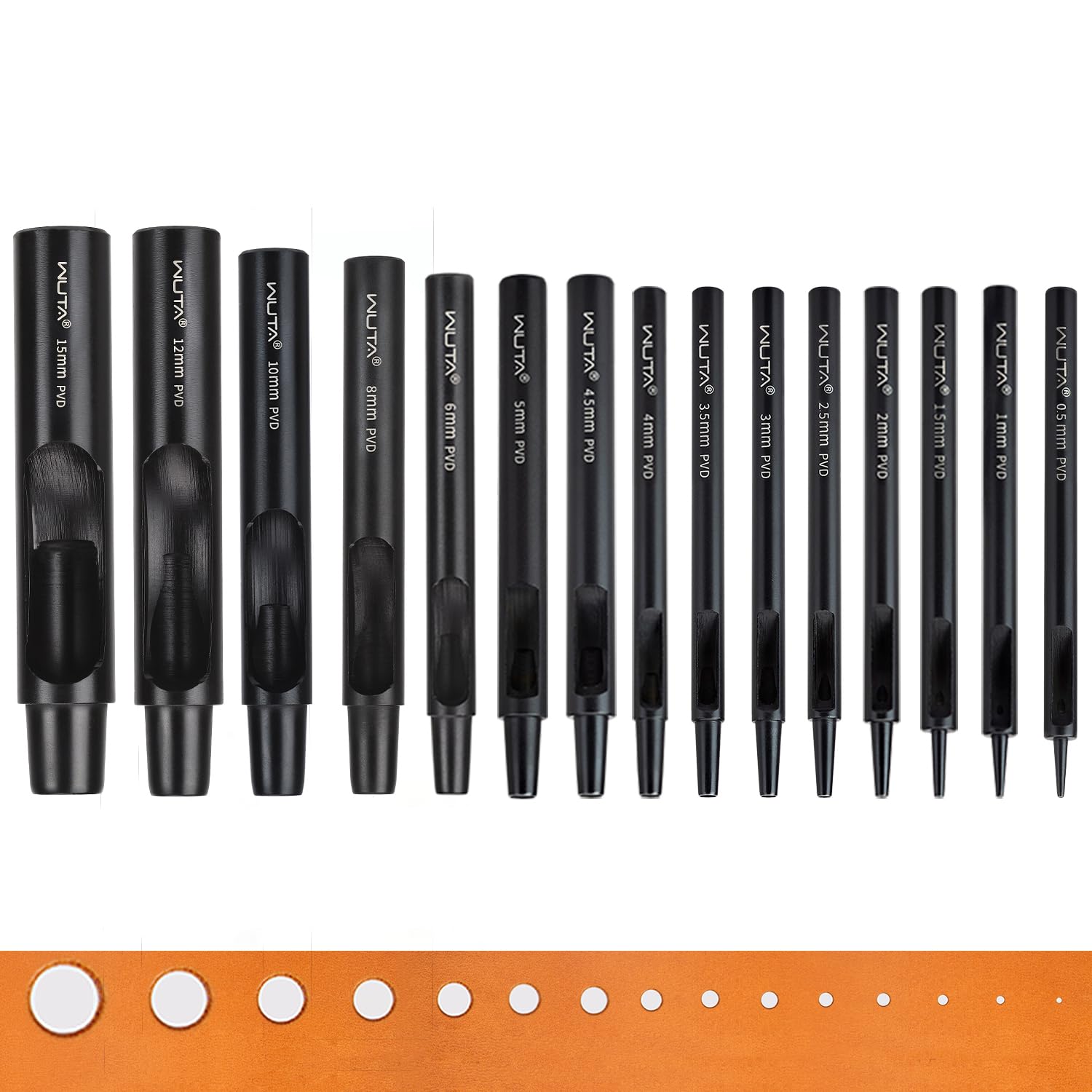 WUTA Lot de 15 Emporte-pièces Ronds en Titane, Poinçons Creux pour Cuir,Emporte Piece Rond pour Bracelet de Montre, Ceinture, Toile