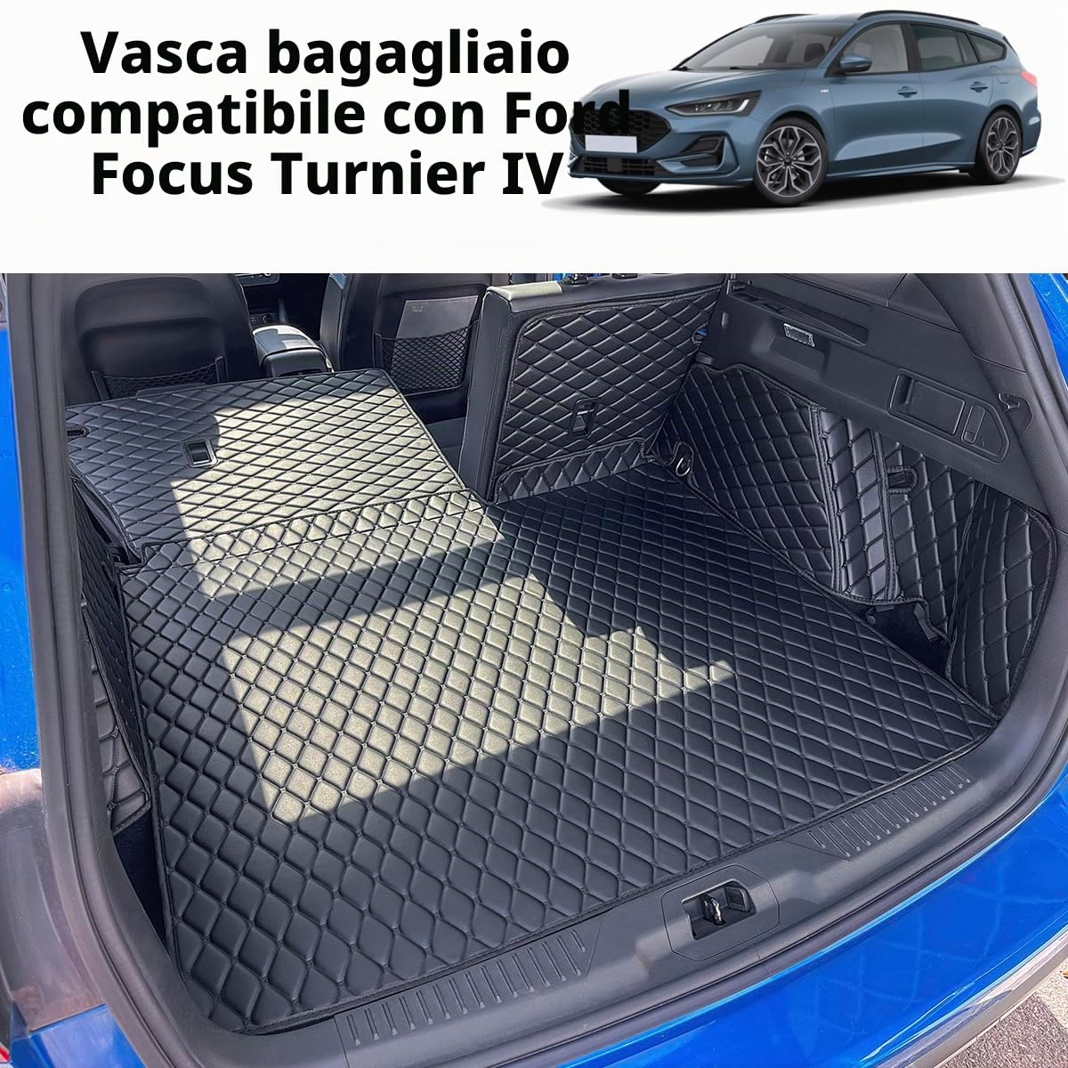 Vasca Baule per Ford Focus 4 IV 5-Porte SW Wagon/Turnier 2018-2025 (con Pianale del bagagliaio in posizione alta) Protezione Bagagliaio su Misura