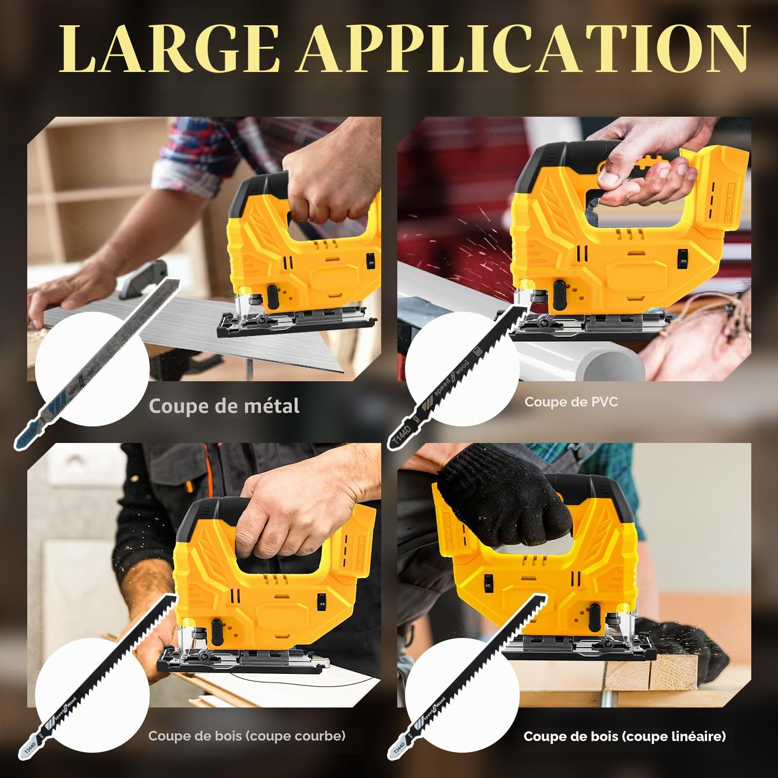 Scie sauteuse sans fil compatible avec batterie Dewalt 20V, outil de coupe de scie sauteuse sans balais 400 W, 2700 tr/min, coupes biseautées à 45° pour des coupes droites/incurvées/circulaires