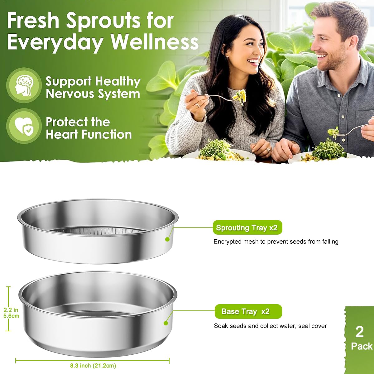 FANHAO Kit de germinación de semillas de acero inoxidable de 3 niveles, bandeja apilable de germinación de semillas, cultivador de brotes de semillas para jardinería de interior