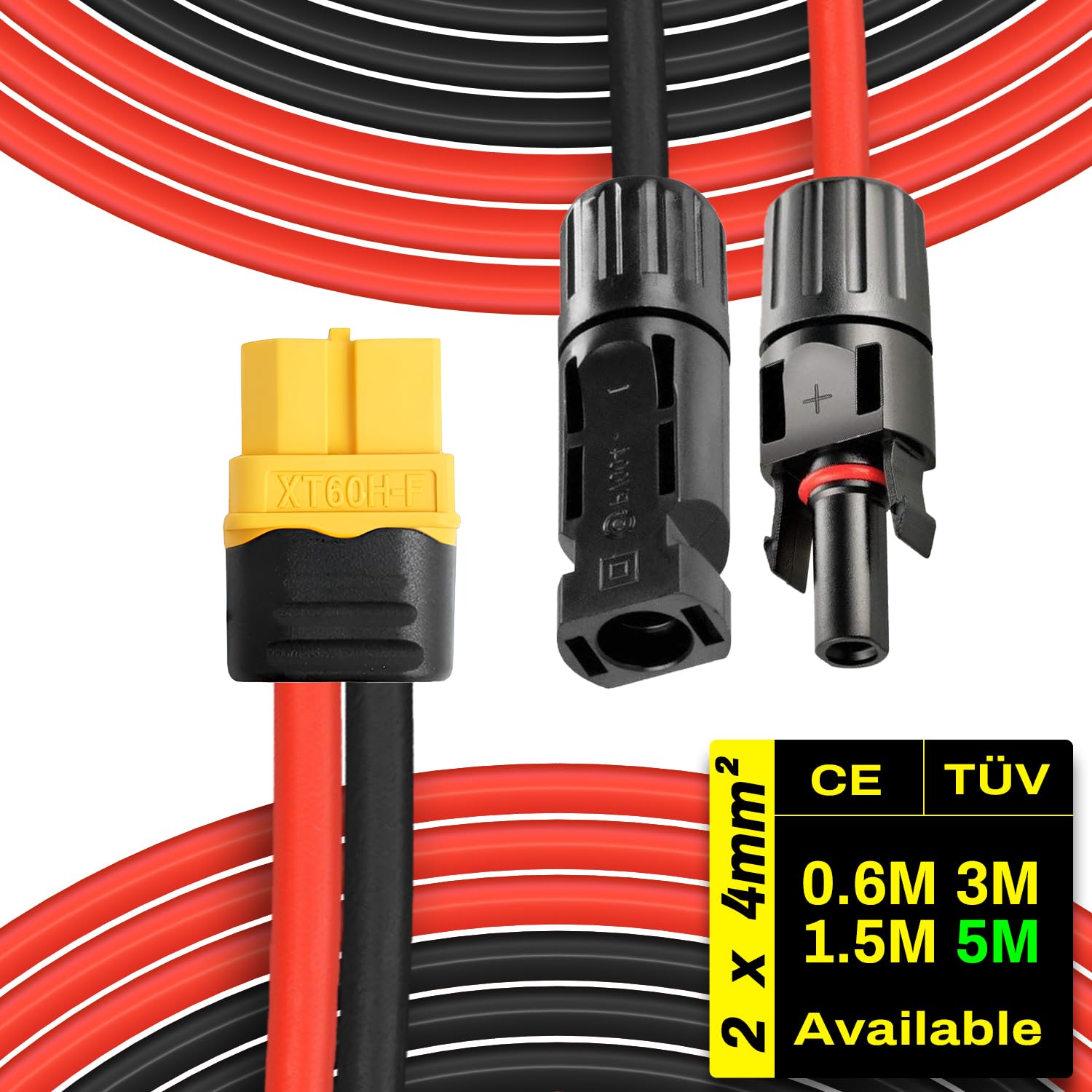 Cavo XT60 Femmina 5M 12 AWG to Solare Connettore 4mm² (12AWG) Cavo Prolunga Adattatore XT60 per Centrale Elettrica Portatile e Batteria Backup
