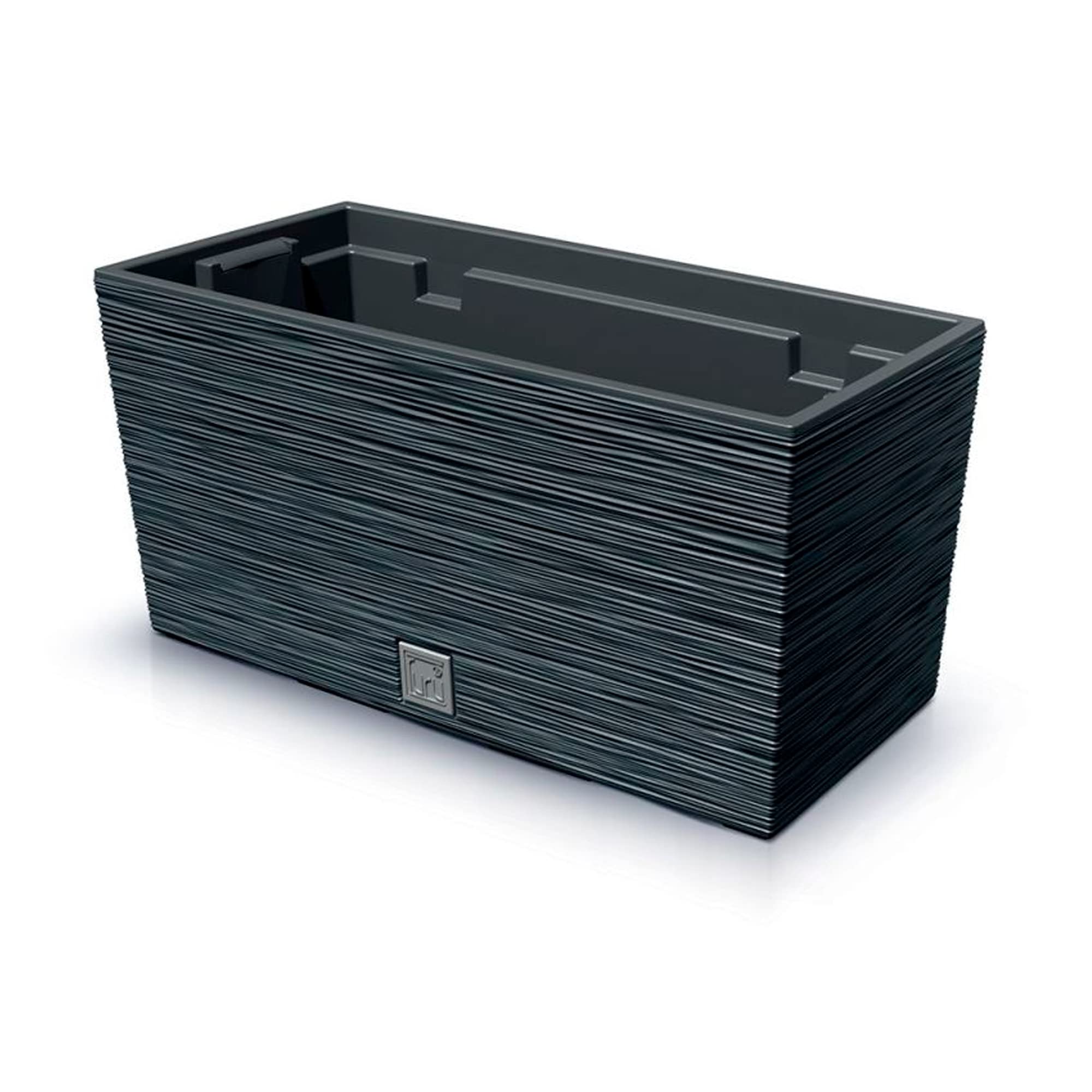 2-in-1 Flower Box with Inner Box Balcony Box Plant Pot Flower Pot Riffel Look Plastic Rectangular 39.5 cm x 18.5 cm x 19.5 cm (Anthracite)