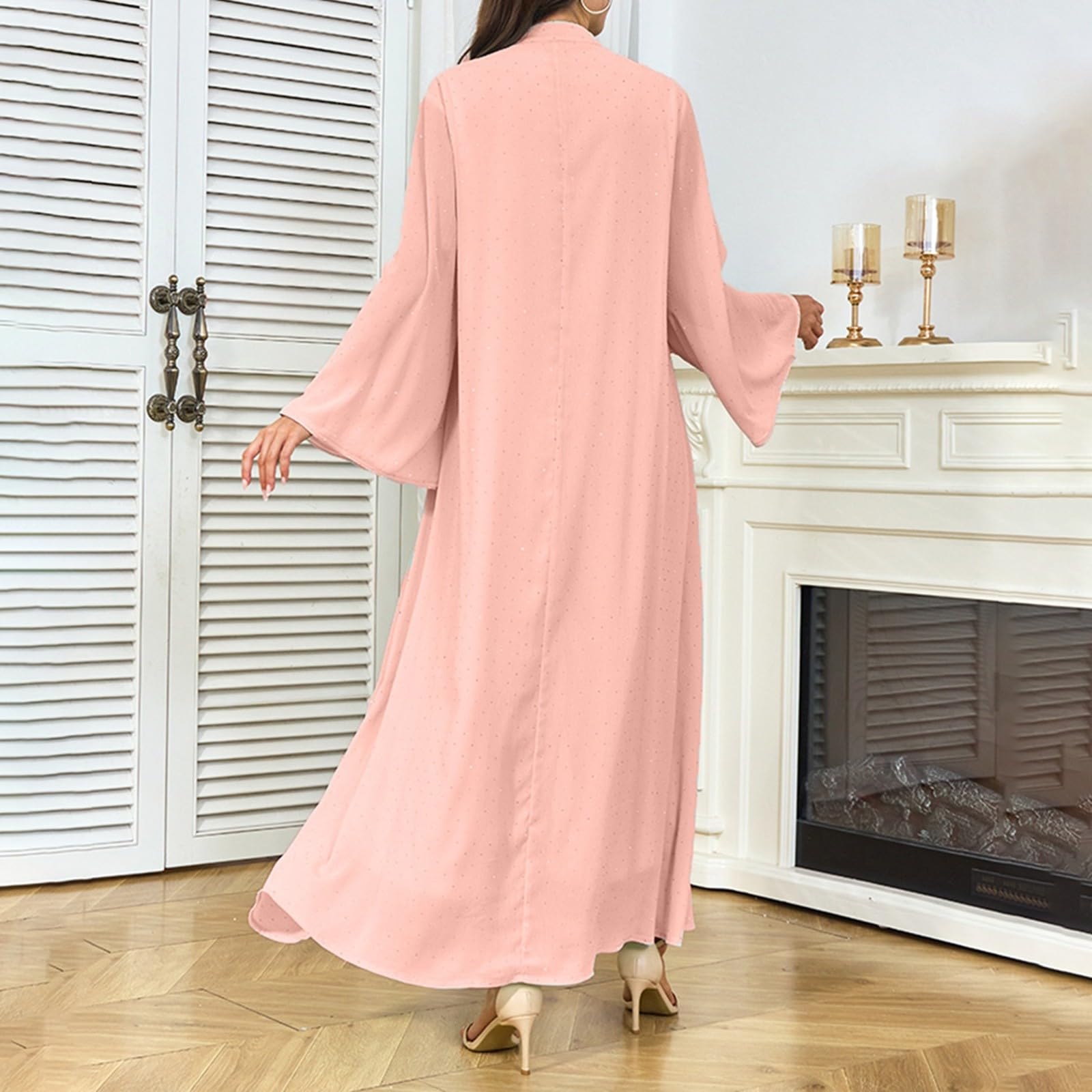 Muslimische Kleider Damen Lang, Abaya Muslim Damen Maxikleid- Chiffon Kleid Damen Langarm Gebetskleid Ramadan Kleidung Islamische Türkische Kaftan in Voller Länge Gebetskleidung Frauen