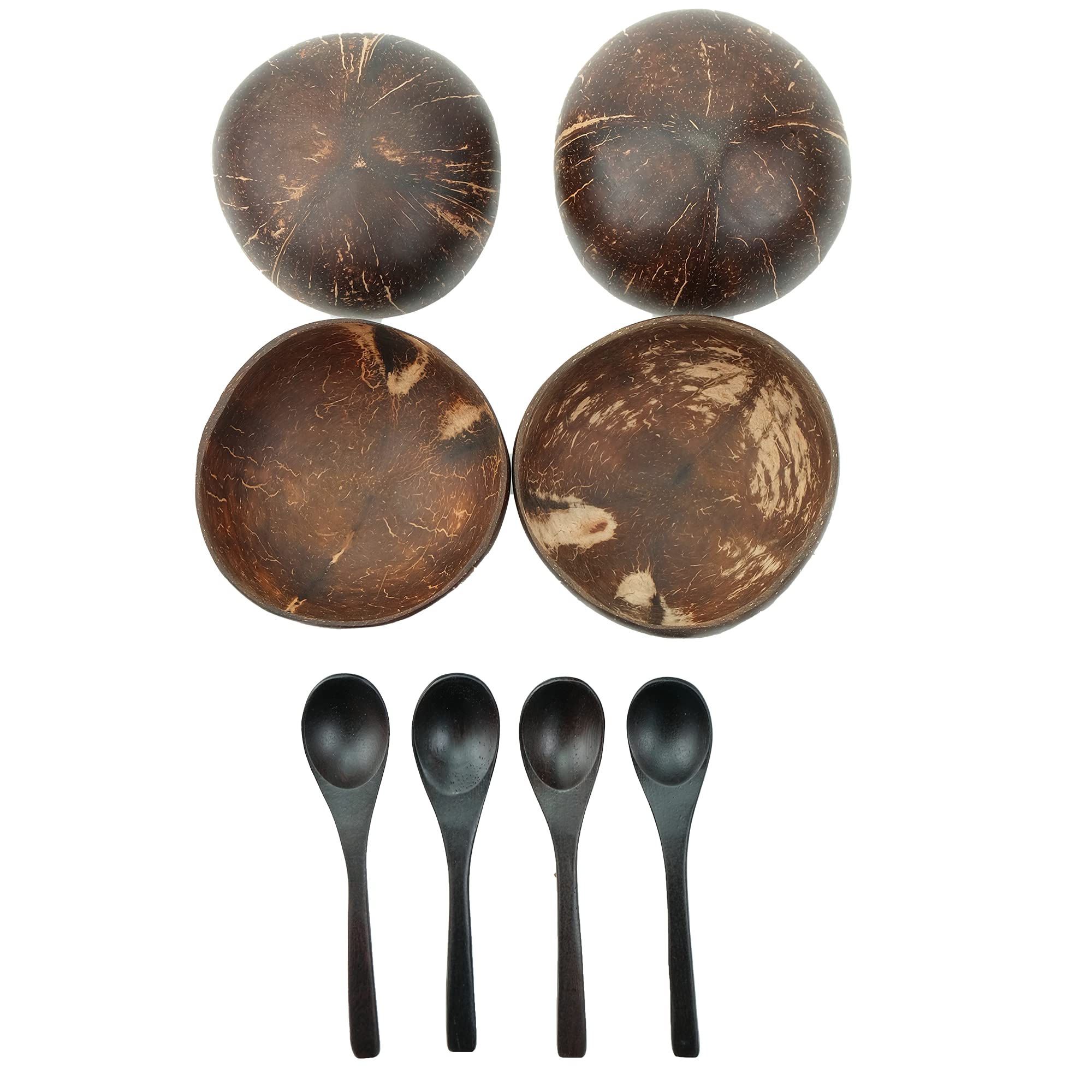 Lot De 4 Bols En Noix De Coco Naturels - Couleur Marron, Motif Nature - Pour Cuisine, Déco écolo