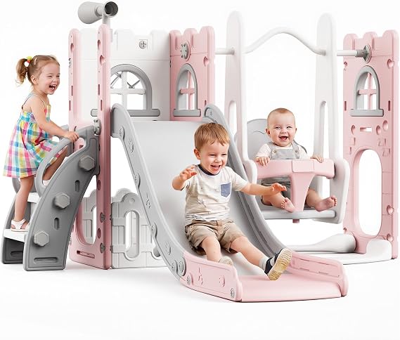 NELLCREEK Aire de Jeux Évolutive 7-en-1 Rose et Grise