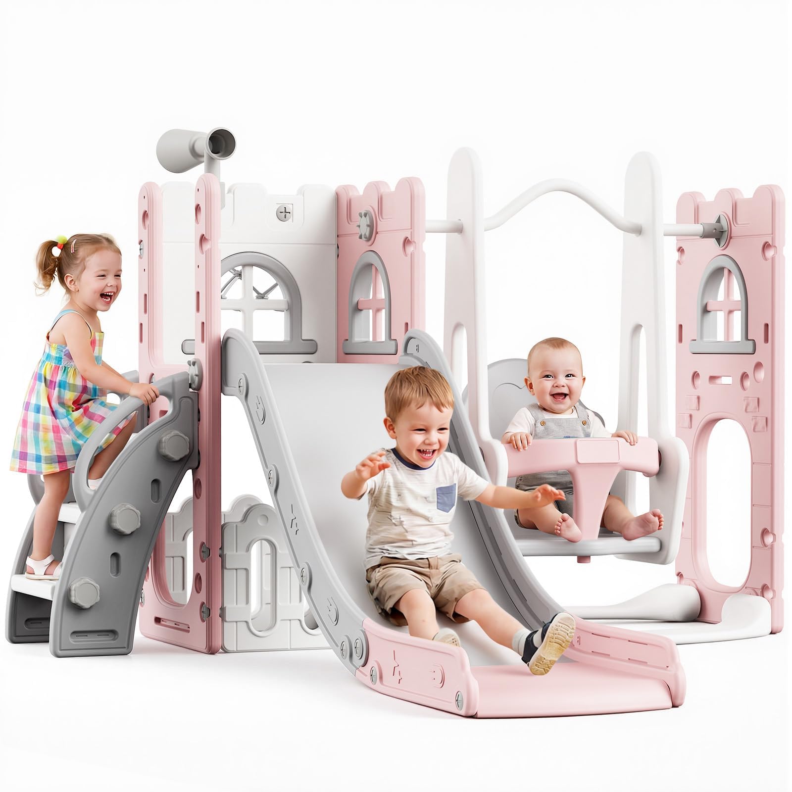 7in1 Kinderrutsche Mit Schaukel Set 1-6 Jahre Multifunktionaler Spielturm