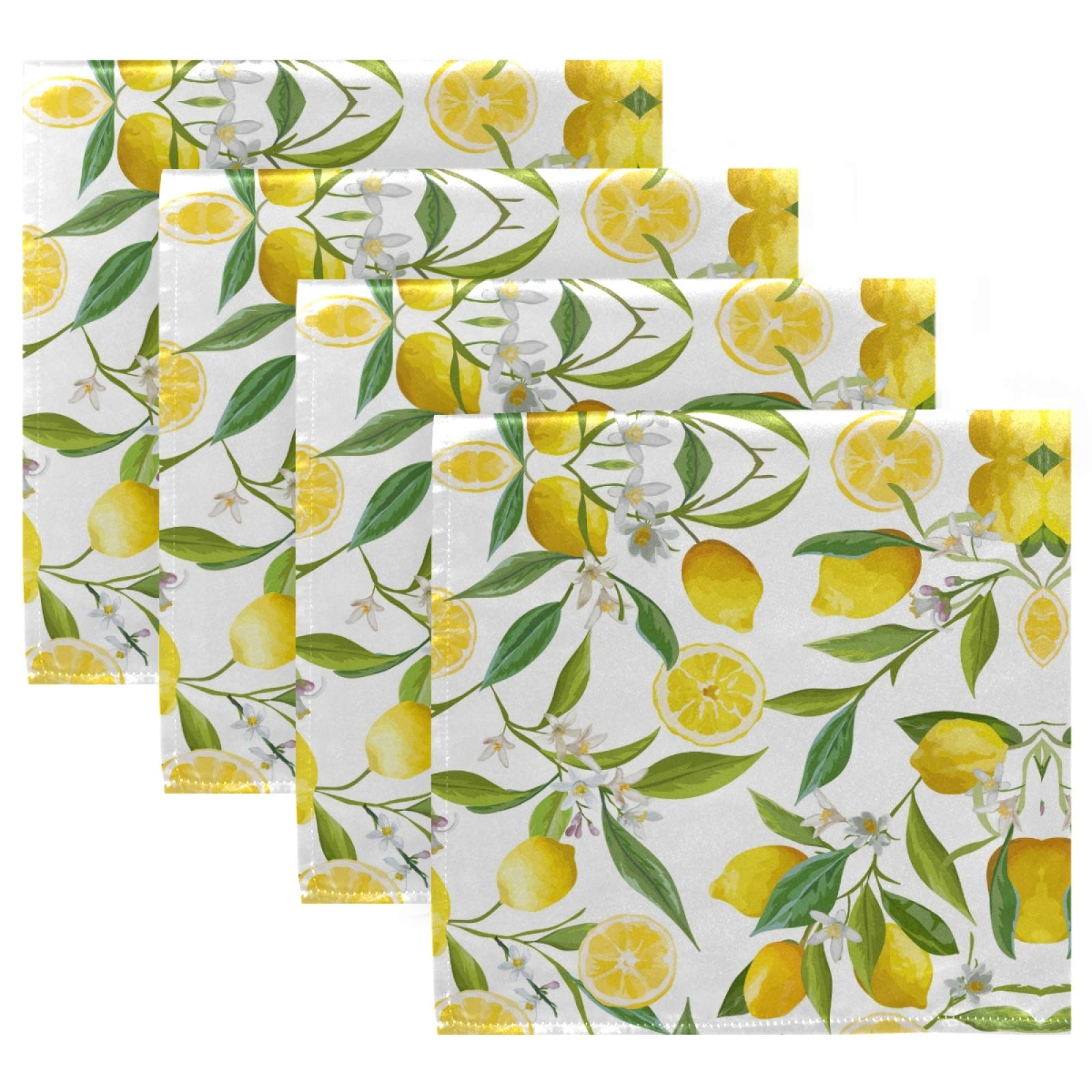 ALAZA Lemon Floral Cloth Napkins Dinner Napkins Set of 6,Reusable Table Napkins Washable Polyester Fabric for Cocktail Party Holiday Wedding Home Decorative