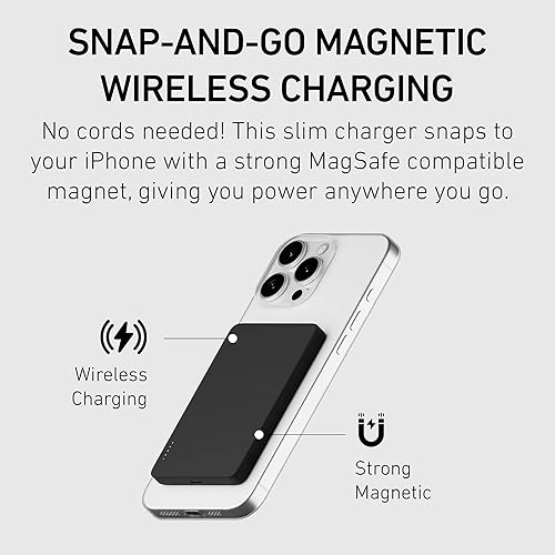 Miniatura 2 de PEEL Cargador portátil inalámbrico magnético banco de energía ultra delgado de 5,000 mAh, compatible con dispositivos MagSafe, inalámbrico de 15 W y