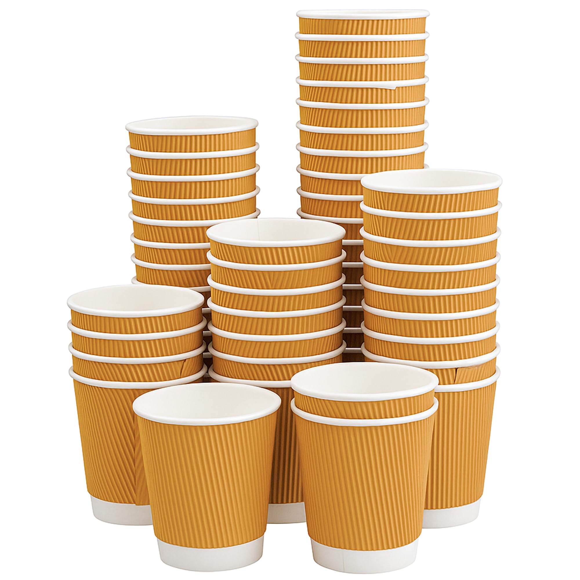 Brown Disposable Ripple Insulated Coffee Cups 100pcs Coffee Cup 8 oz Hot And Cold Coffee Paper Cups Tea Cups, Coffee cups For Office Hotel, Home And Party Cups