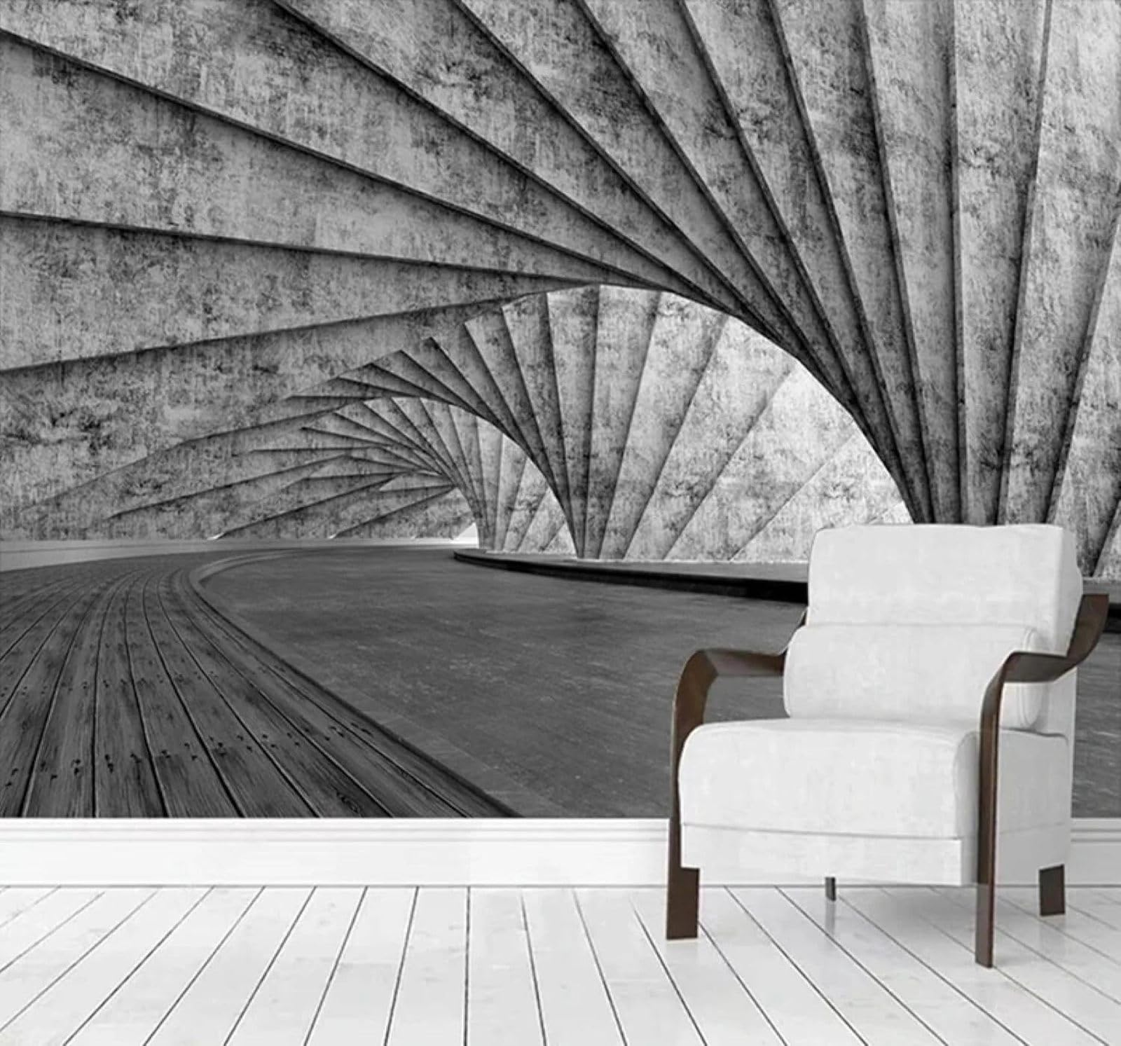 XLMING Papel Pintado 3D Abstracto Gris Geométrico Túnel Extensión Espacial
