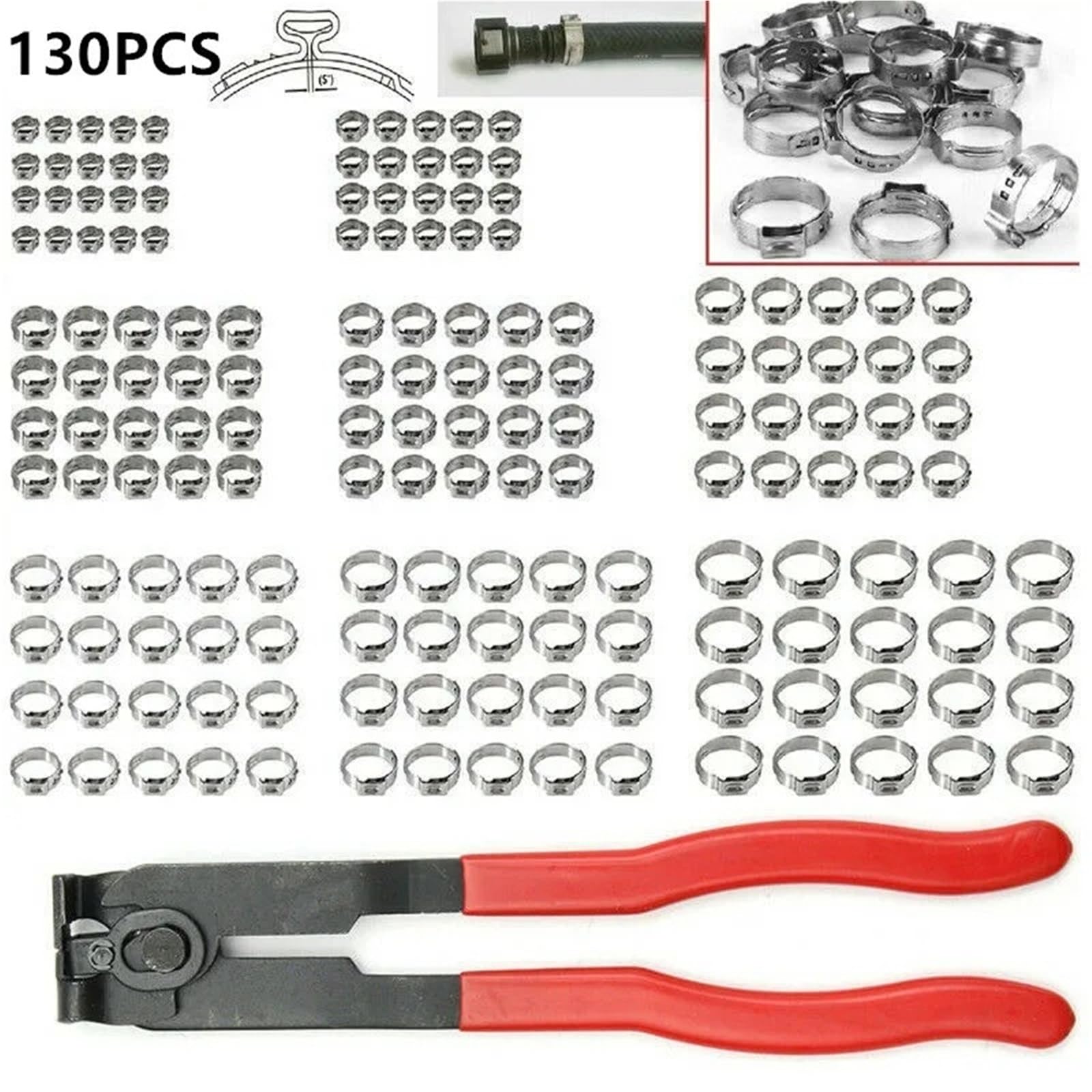 Colliers De Serrage En Acier Inoxydable 130 pièces colliers de serrage 5.8-21mm 304 anneaux de serrage de tuyau en acier inoxydable ou 1 pièce pince de serrage de collier de serrage(7 inches)