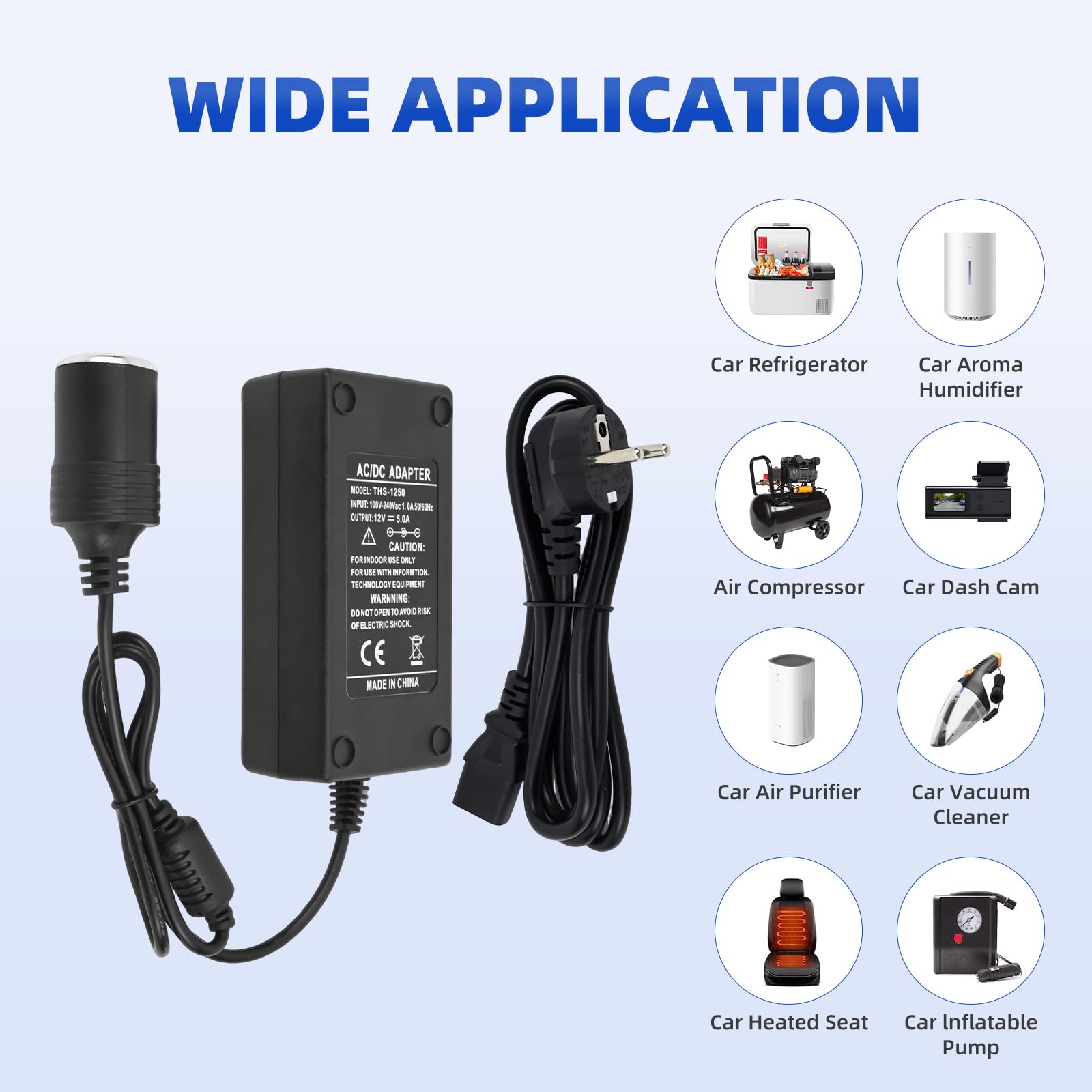 Adapter samochodowy 5A 60W, przetwornik napięcia 230V na 12V, adapter gniazda zapalniczki, adapter AC na DC 12V na 230V, do lodówki turystycznej, kamer samochodowych, rejestratorów jazdy, ładowarki sa