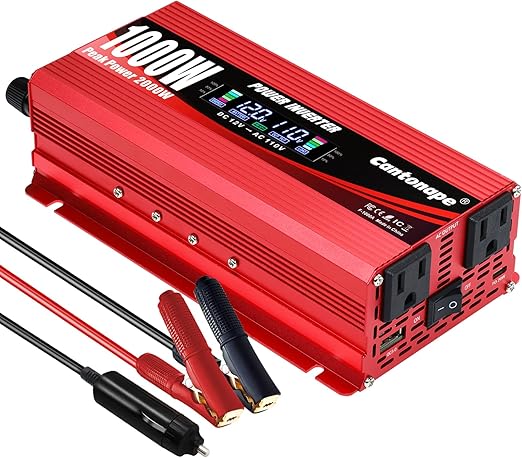 1000W/2000W(Peak) Car Power Inverter DC 12V to 110V/120V AC Converter with LCD Display Dual AC Outlets and Dual USB Car Charger for Car Home Laptop Truck Red
