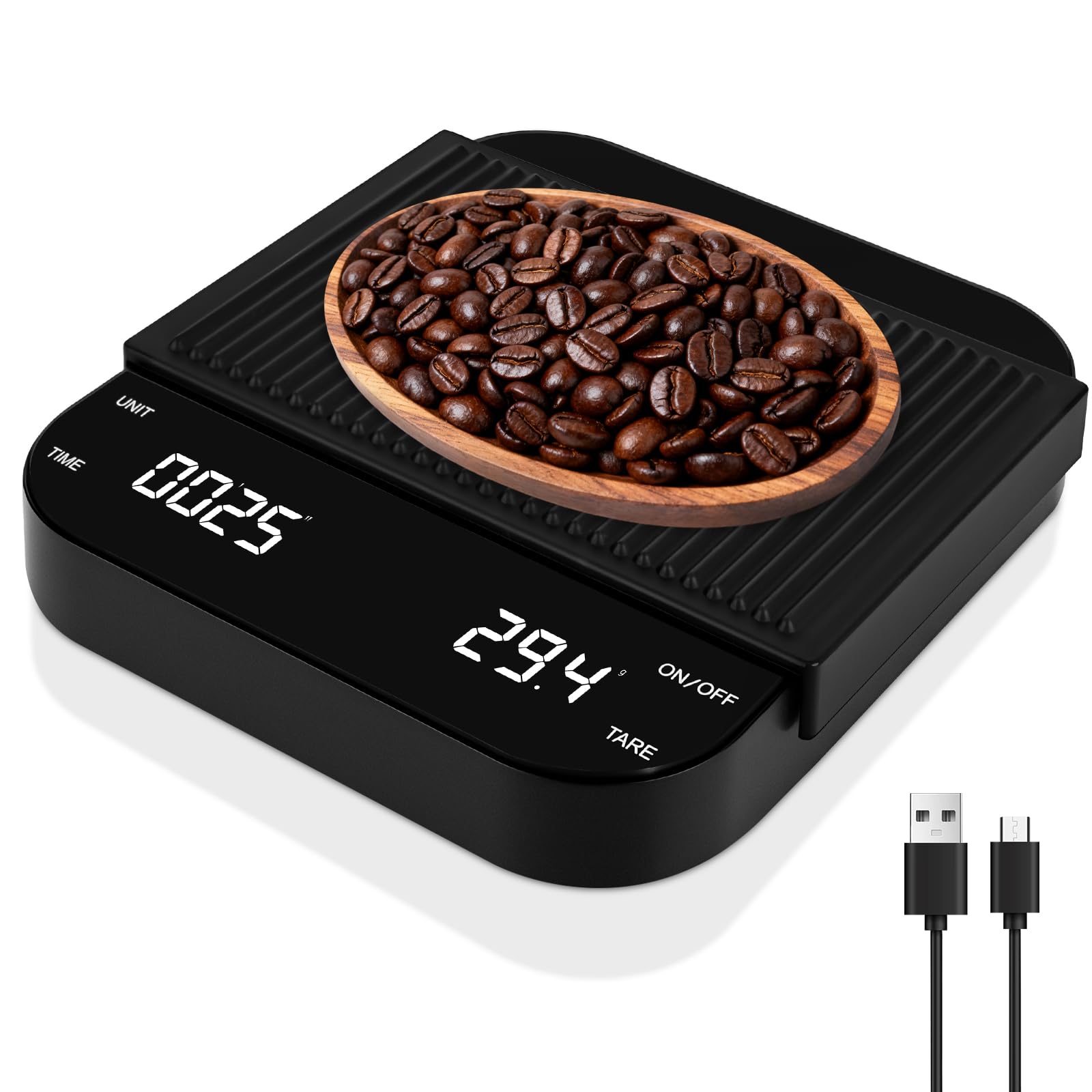 Przenośna cyfrowa waga do kawy z timerem, 3 kg/0,1 g, ładowana przez USB, ręczny pomiar czasu, waga do kawy do espresso, do parzenia kawy