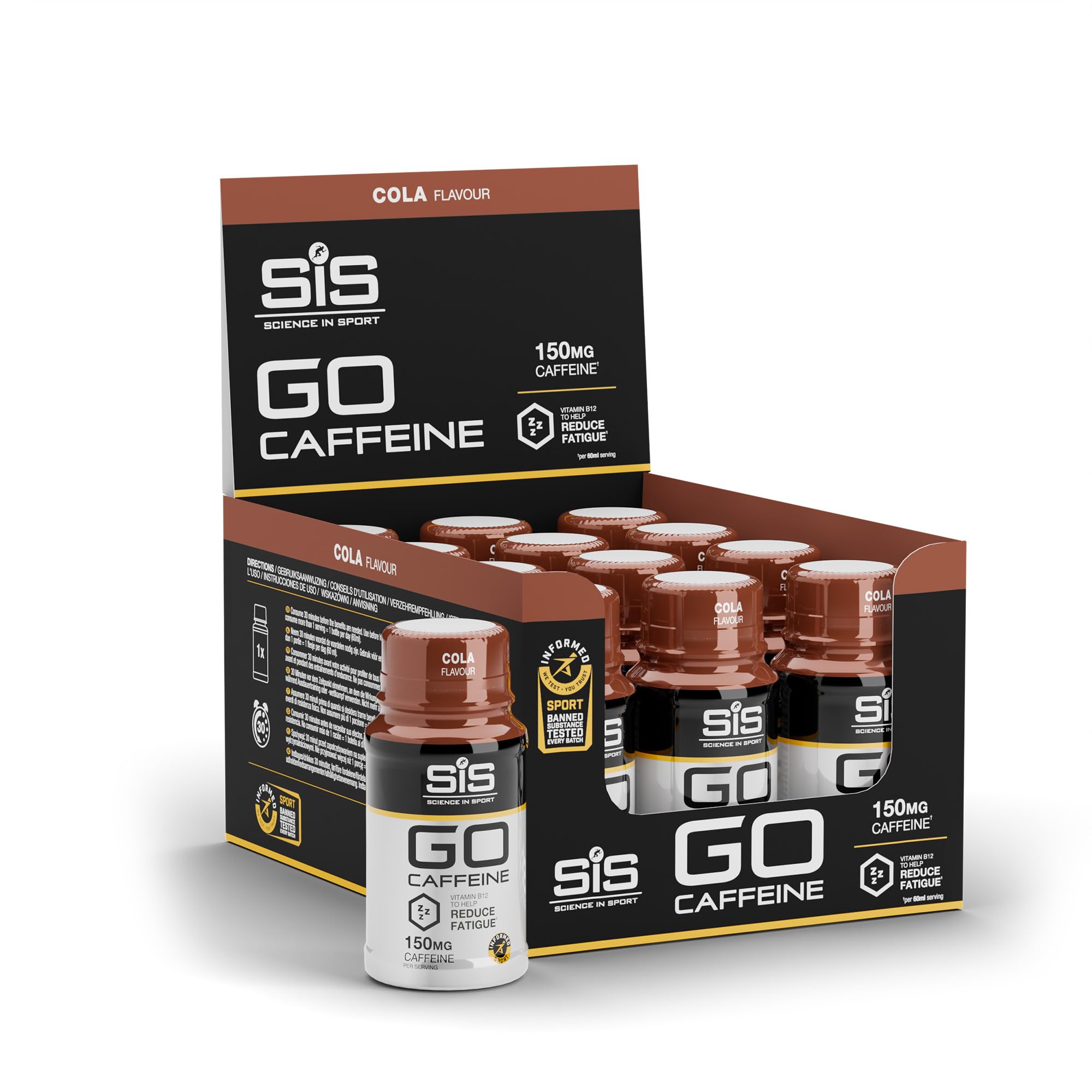 Science in Sport GO Caffeine Shot – Cola Flavour | 150mg Caffeine, Citrulline Malate & Magnesium | Energy & Mental Focus Boost for Endurance, Training & Performance | 12 x 60ml Shots