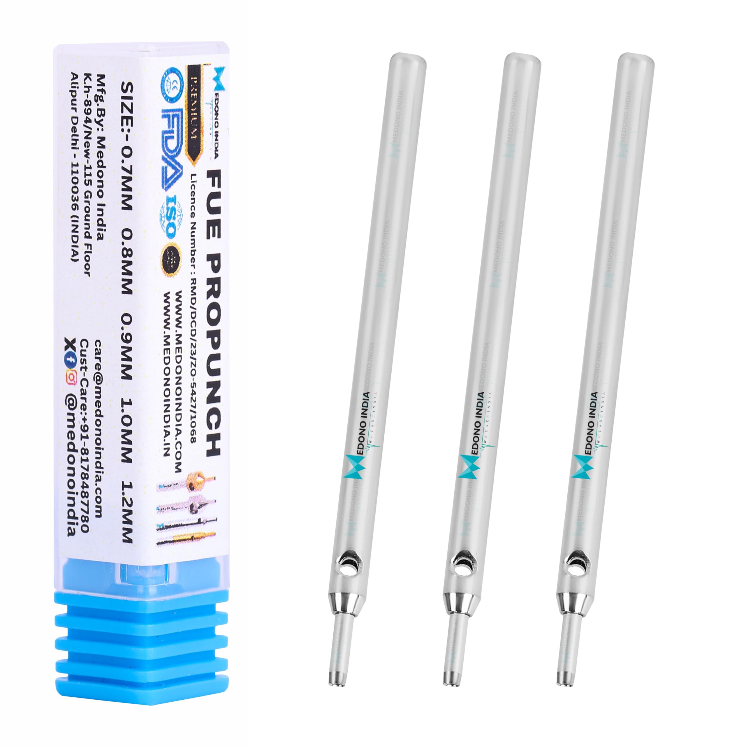 Medono India Hair Transplant Fue Punch Cylindrical (Pack of 3) | Motorized Ultra-Sharp | Thin-Wall Desgin | High Sharpness | Hair Transplant Extraction Punch | Slim Design Highly Durable | 410 German Stainless Steel (0.9MM)