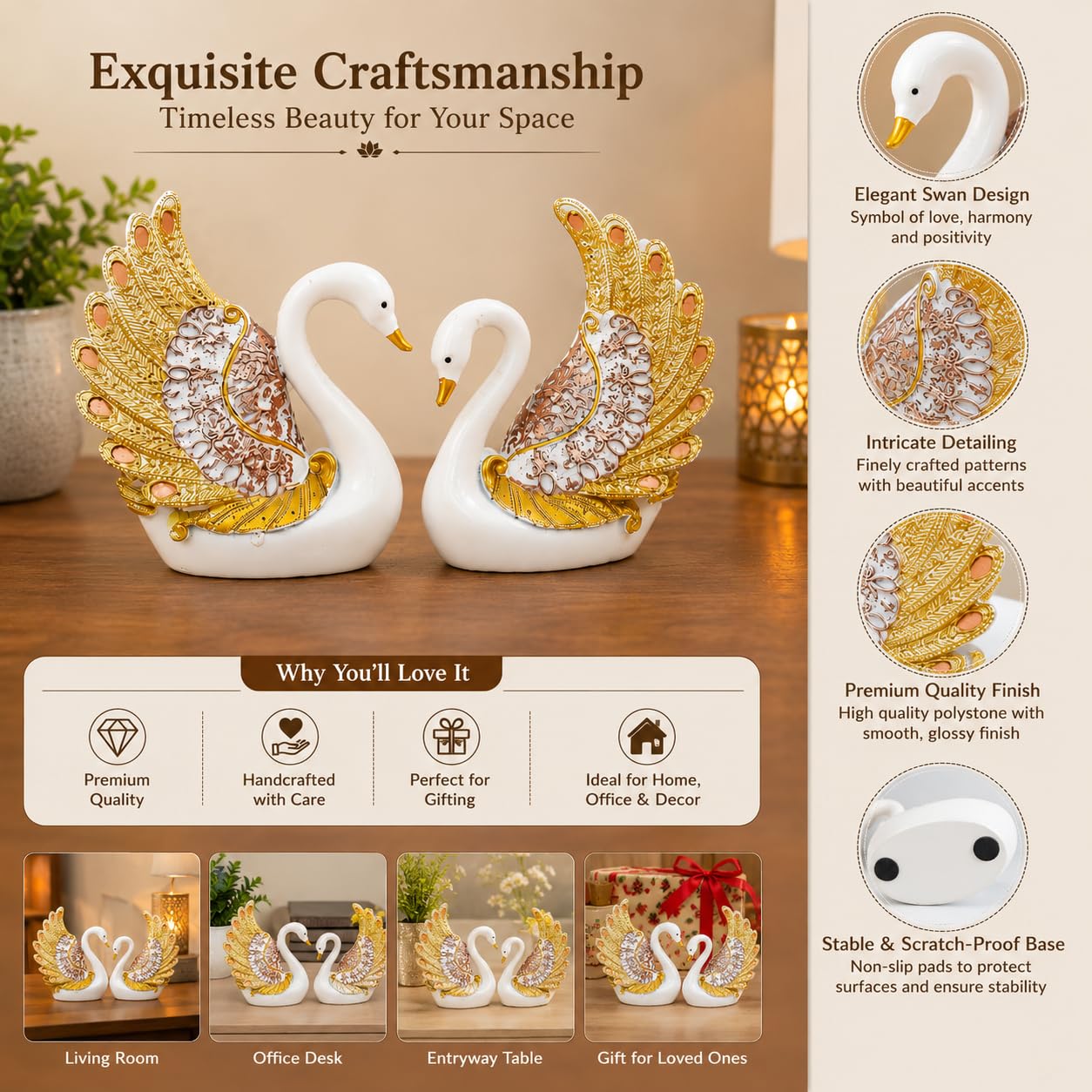 Elegant Swan Statues - Luxury Home Decor -5