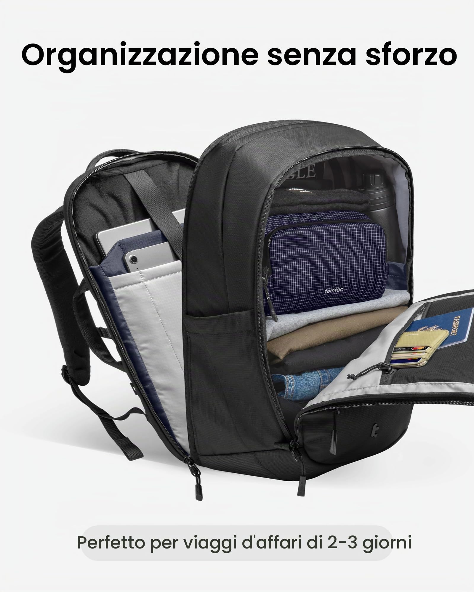 tomtoc Zaino Porta PC 32L, Zaino Lavoro Uomo Donna Leggero per Computer 15,6–16 pollici, Compatibile TSA Zaino da Viaggio Idrorepellente 55x40x20 Zaini Bagaglio a Mano per Viaggi di Lavoro e Weekend