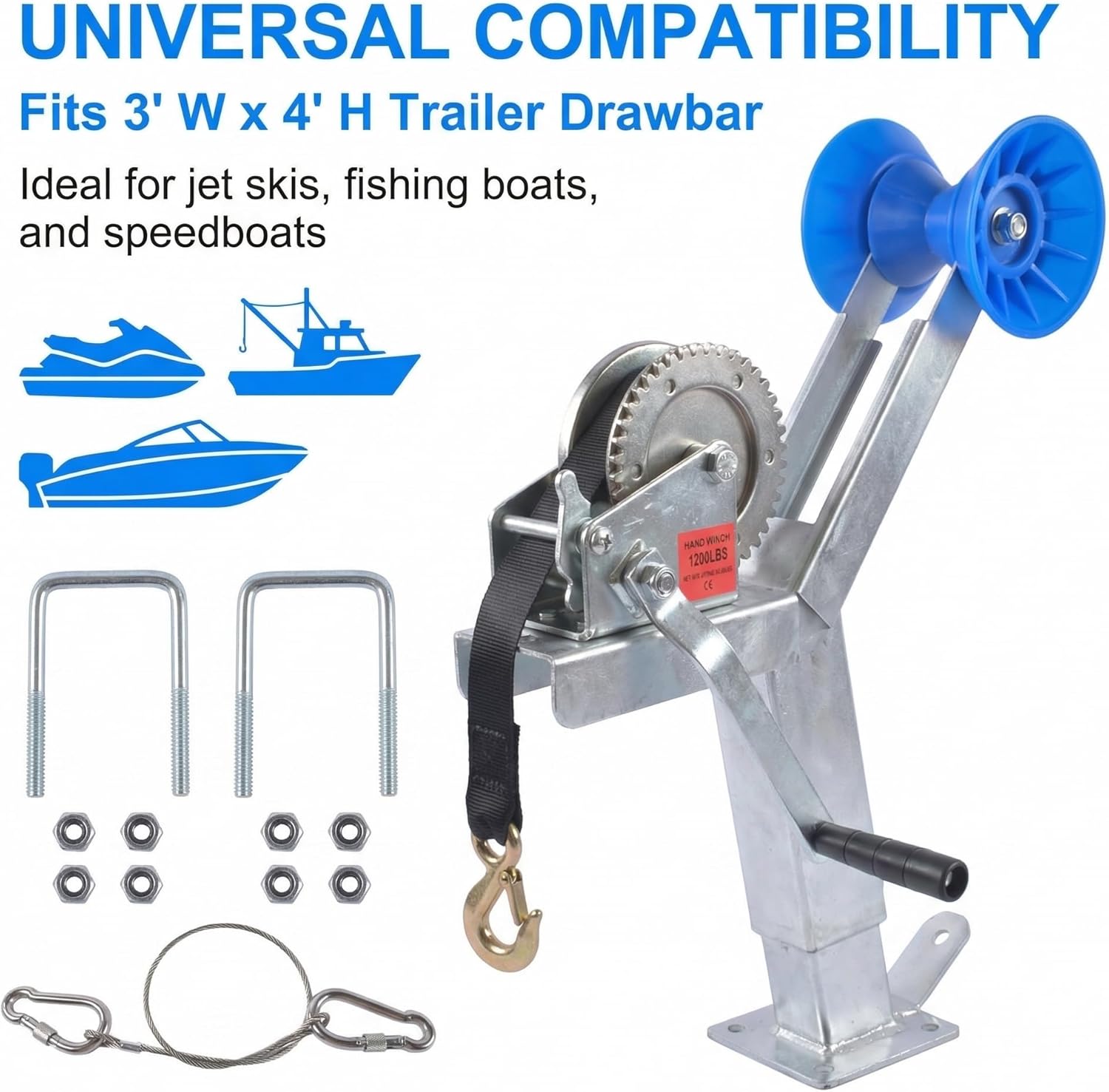 Boat Trailer Winch Post with Roller, Boat Winch Mount Boat Trailer Winch Stand for 3" W X 4" H Trailer Tongue, Boat Trailer Winch Post/Boat Winch Stand