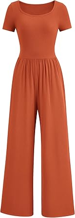 PRETTYGARDEN Women's Summer One Piece Jumpsuits Dressy Casual Short Sleeve Square Neck Wide Leg Jumpsuit Rompers