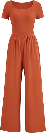 PRETTYGARDEN Women's Summer One Piece Jumpsuits Dressy Casual Short Sleeve Square Neck Wide Leg Jumpsuit Rompers