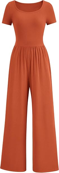 PRETTYGARDEN Women's Summer One Piece Jumpsuits Dressy Casual Short Sleeve Square Neck Wide Leg Jumpsuit Rompers