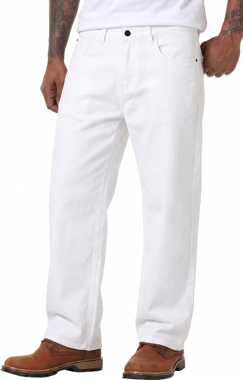 MZNBURAM Men's Non-Stretch Loose Fit Wide-Leg Baggy Jeans Pants image 2