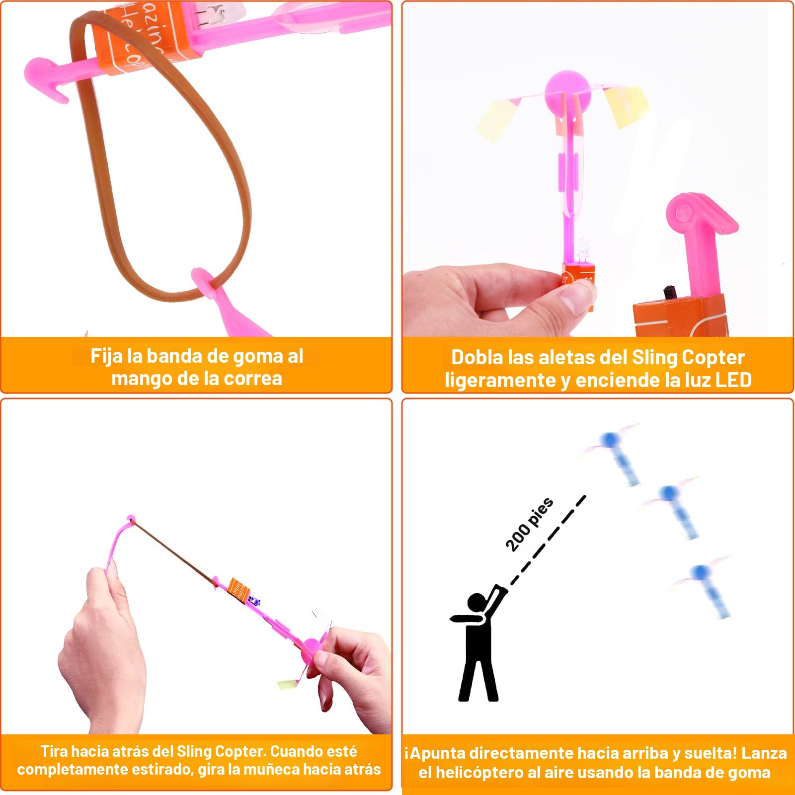 Helicóptero Volador Con Luz LED – Set De 16 Juguetes Tirachinas Luminosos Para Jugar De Noche – Regalo Divertido Para Niños