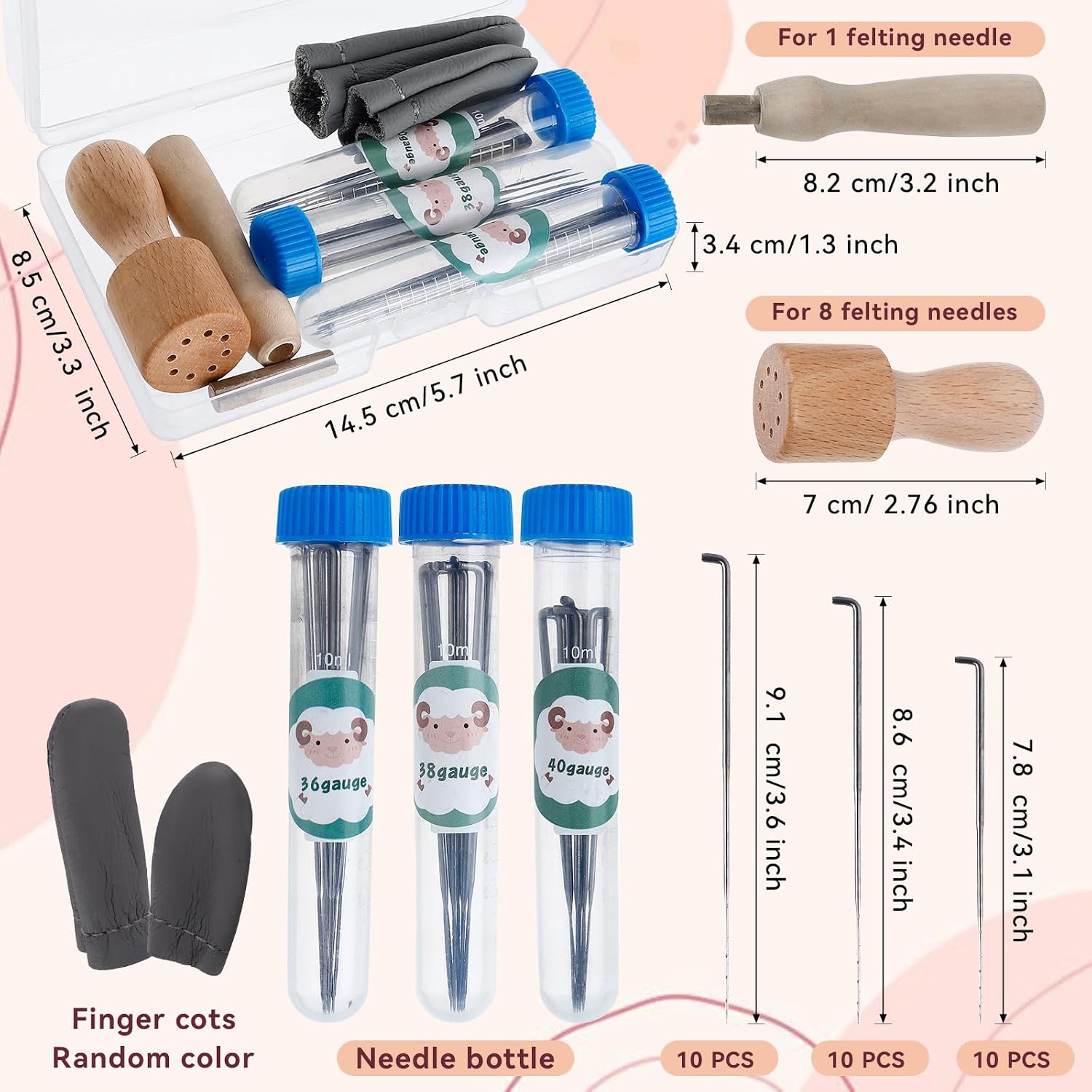 34 Pcs Wool Felting Needles, 3 Sizes Needle Felting Tools, Felt Needles Supplies Kit with Wooden Handle Finger Cots Storage Box for Beginner Professional Felt Crafts DIY