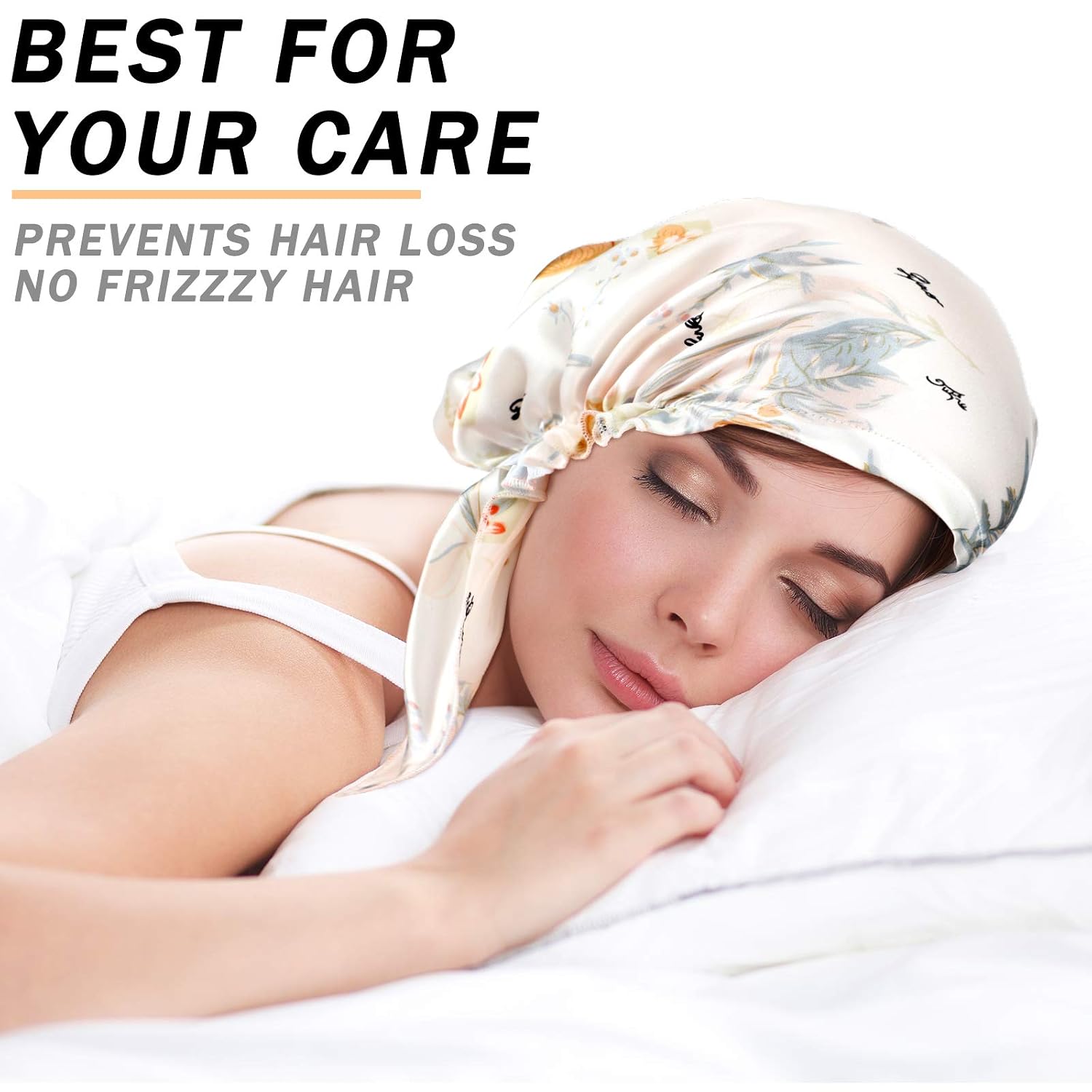 2 Pieces Women Silk Bonnet, Real Silk Night Sleeping Cap Smooth Soft for Long Hair Bonnet Hat(Exquisite Pattern)