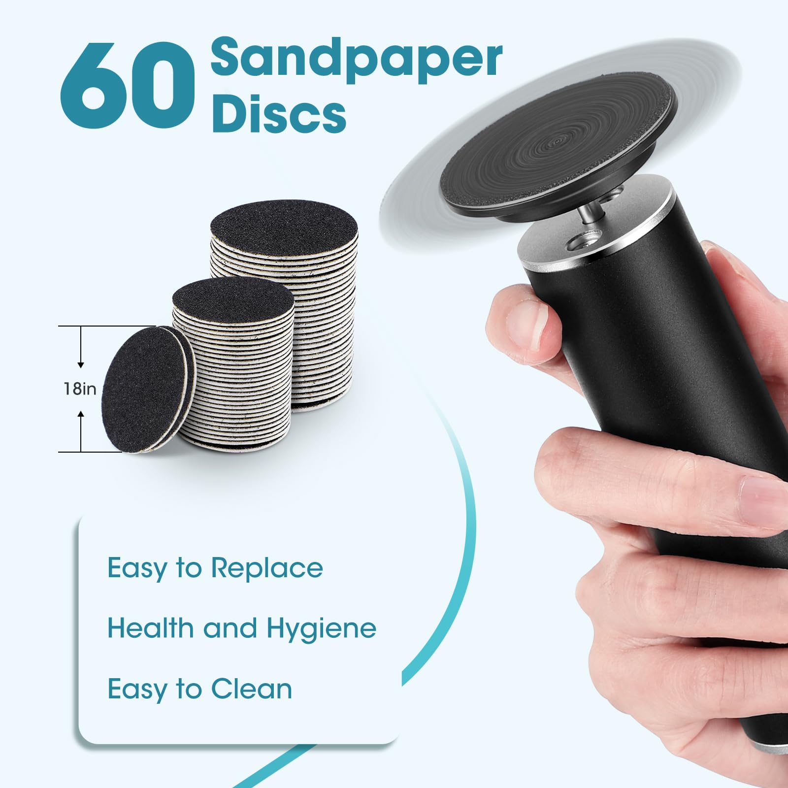 Removedor eléctrico de callos de pies, removedor eléctrico de callos para pies, lijadora de pies ajustable de velocidad sin esfuerzo, removedor de piel con 60 discos de papel de lija reemplazables 3