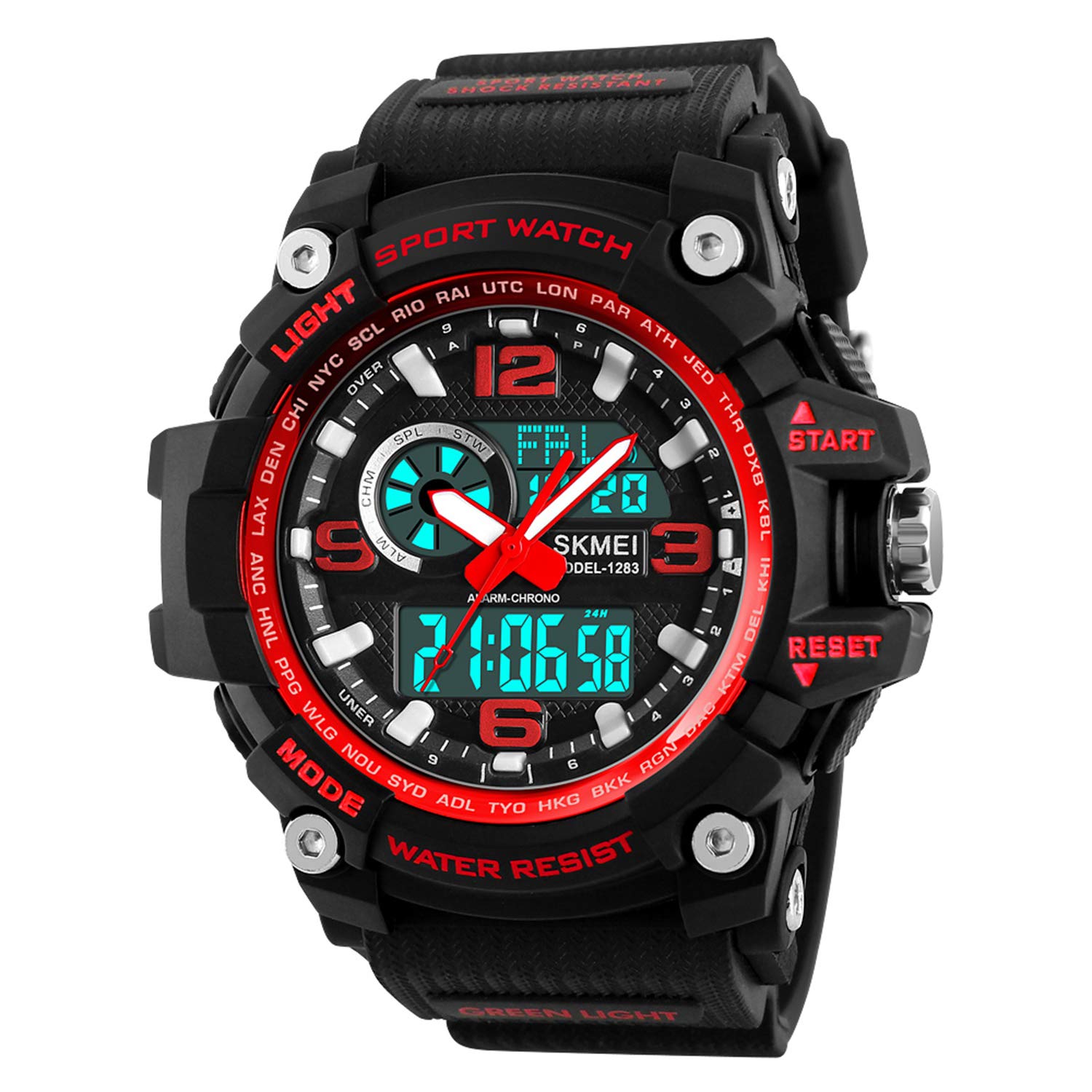 Mens Digital Watches 50M Waterproof Outdoor Sport Watch Military Multifunction Casual Dual Display Stopwatch Wrist Watch - Red (B07W3VXJSK) Amazon Price History, Amazon Price Tracker