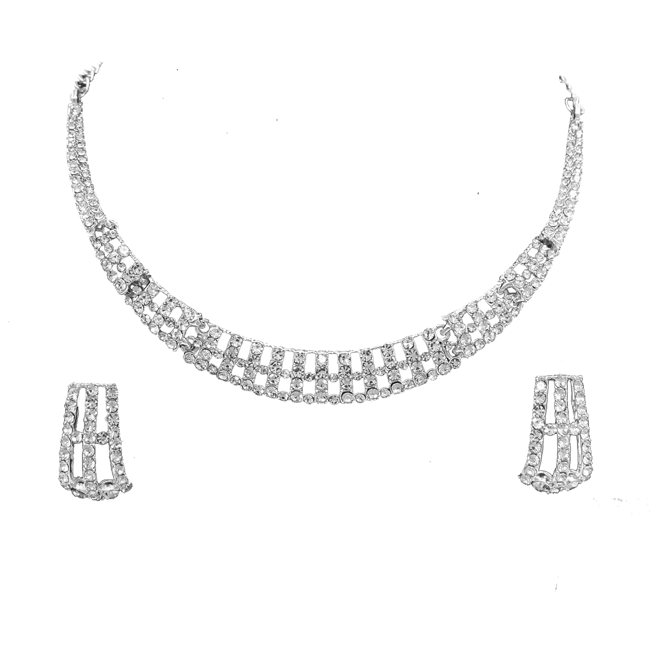 SAIYONI Simple & Elegant Design Silver Plated Austrian Diamond Choker Necklace Jewellery Set-Silver (B09RH61J5B) Amazon Price History, Amazon Price Tracker