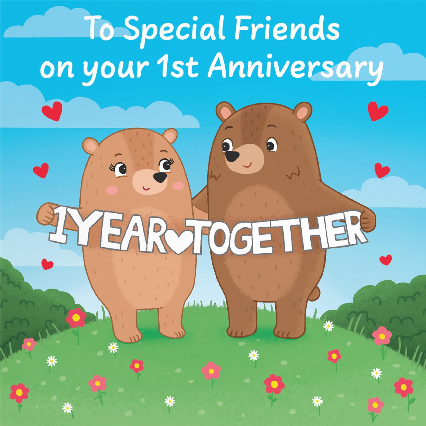 Hunts England, Special Friends 1st Anniversary Card, Paper Anniversary, First Anniversary, 1 Year, Cute Fun Bears Card - Image 2