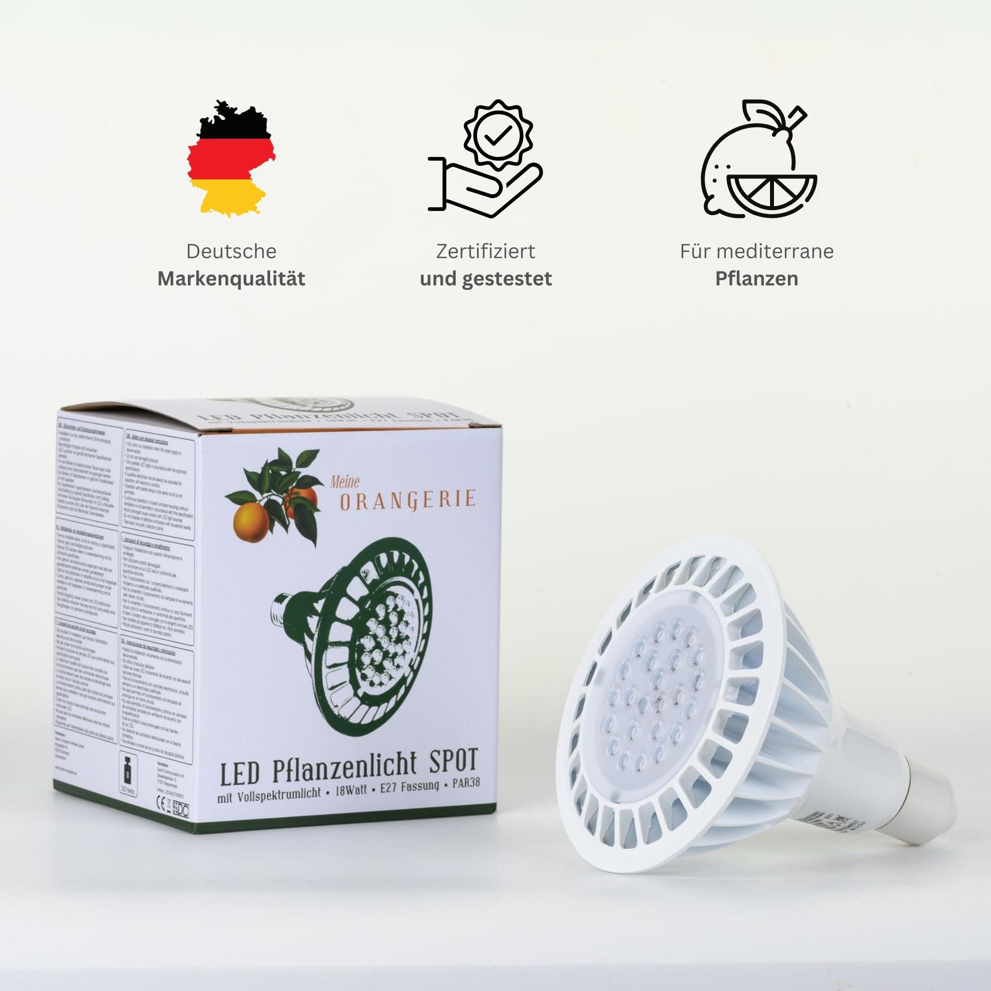 Meine Orangerie - LED Pflanzenlampe SPOT - Speziallichtquelle zur Überwinterung von mediterranen Kübelpflanzen - E27 Fassung - speziell angepasstes Spektrum