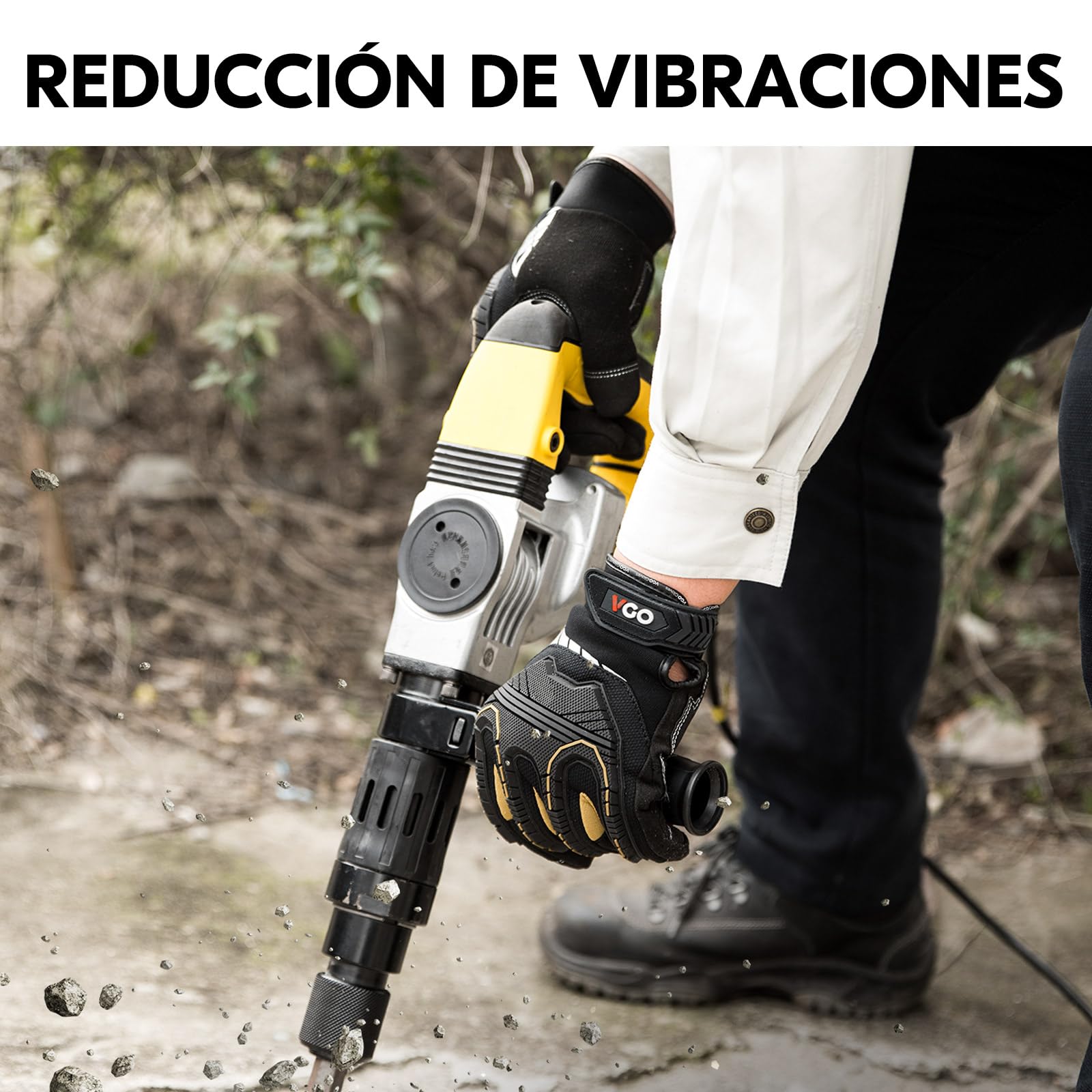 Vgo... Guante de Trabajo Resistentes Touchscreen Guantes Protección Antivibración para Obra Portero Montaje Mecánicos, 1 par