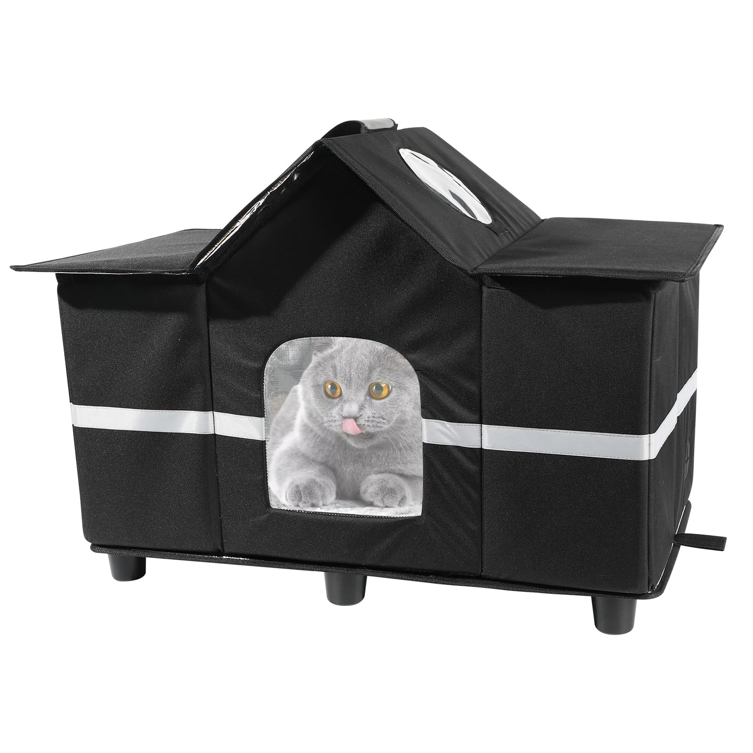 NEUEFAMI Cat Condo Four Season House Weatherproof Large House for Outdoor with Roof and Cozy Cushion Warm Feral Shelter Black