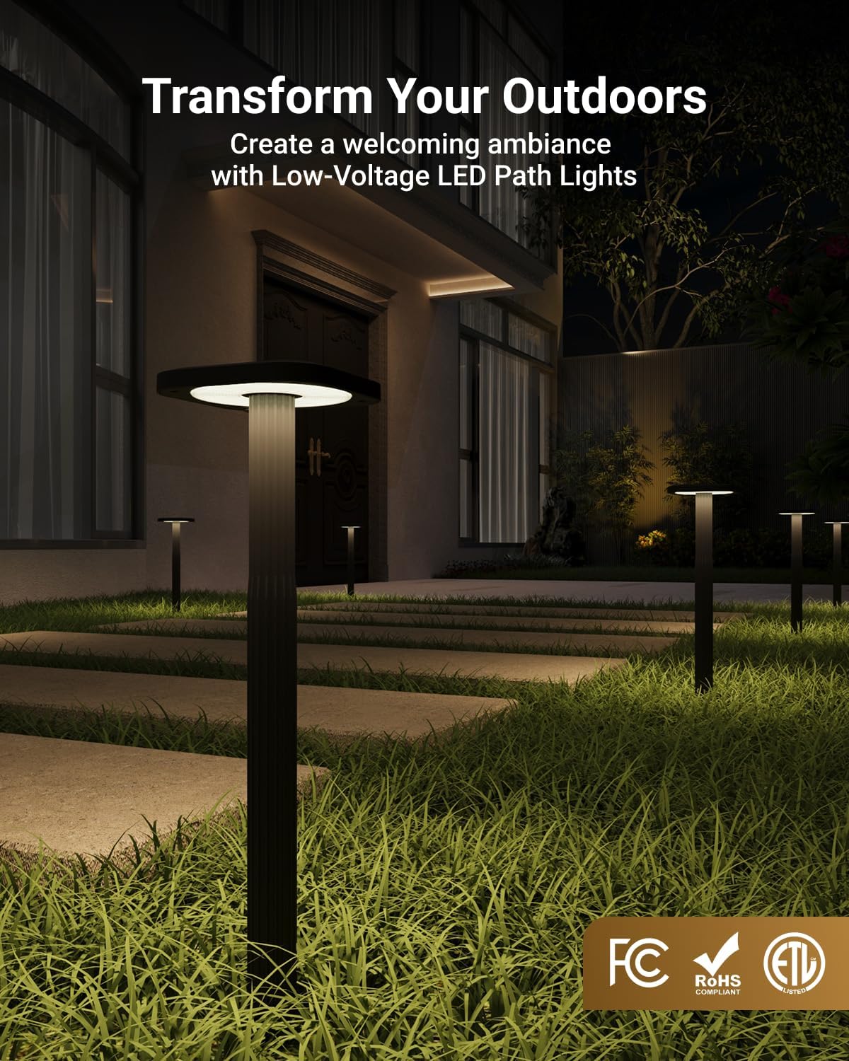 Sunco 6 Pack Garden Pathway Light, LED Outdoor Lights for Patio Landscape Path Lighting, 200W, 4W, Selectable CCT 3000K/4000K/5000K, Wet Rated, Non-Dimmable ETL