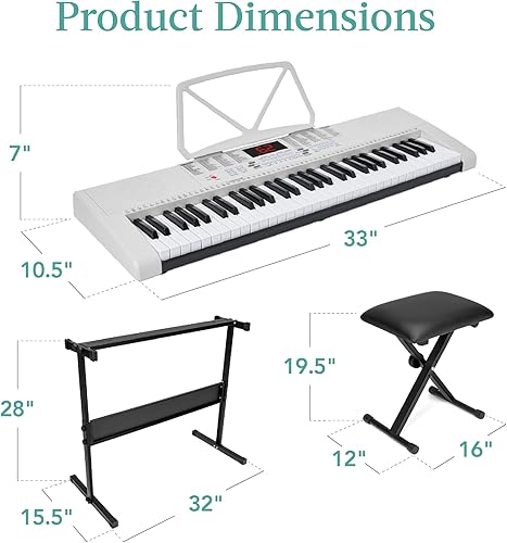 Miniatura 13 de Best Choice Products Teclado electrónico de 61 teclas Piano Teclado eléctrico portátil Conjunto completo para principiantes con pantalla LED, Negro