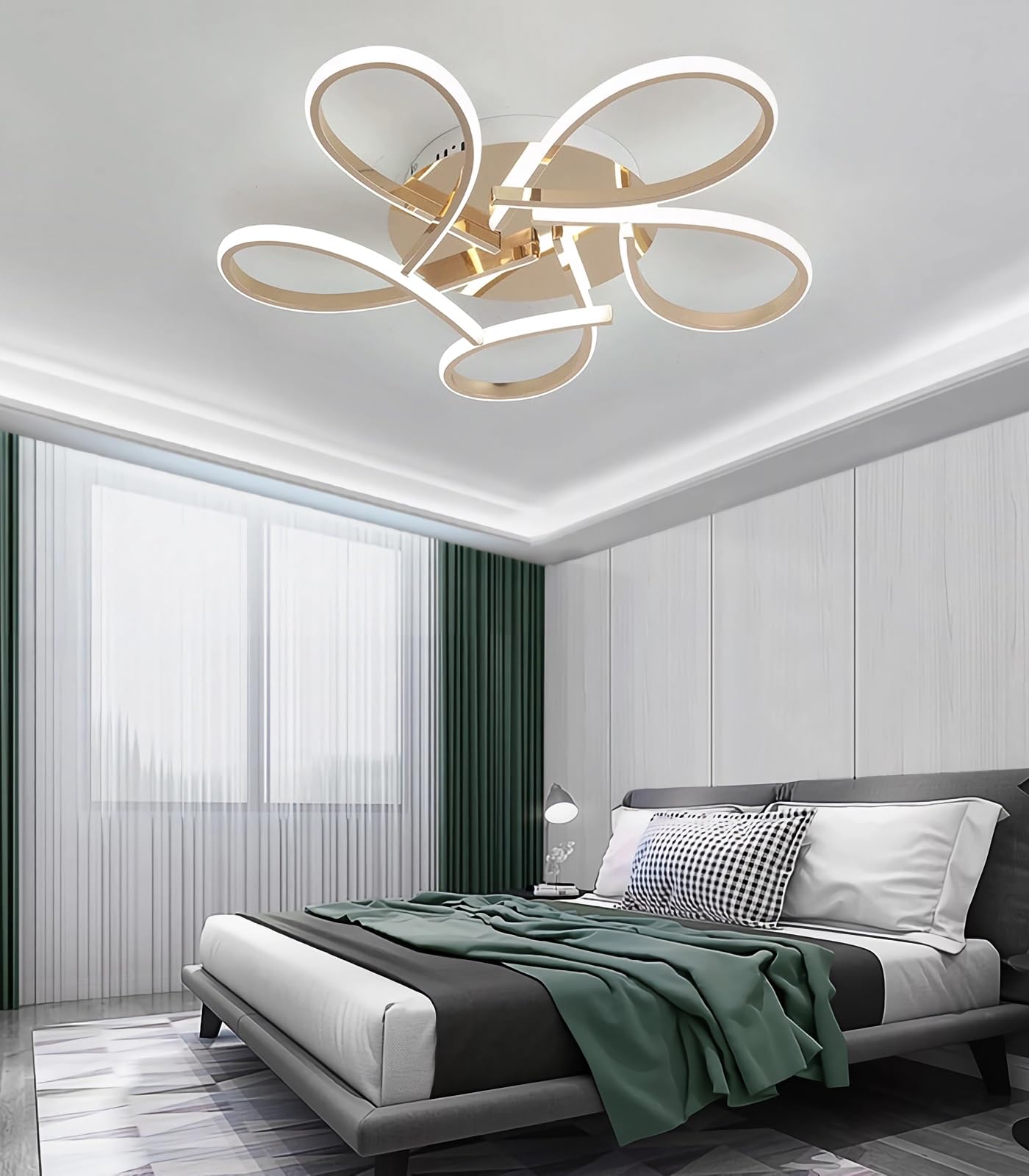 Plafonnier LED variable en forme de fleur, luminaire doré de 55cm et 38W avec sa télécommande - 8