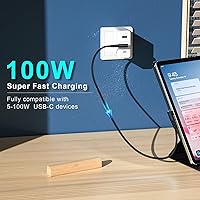 Vista 4 de Cable USB C a USB C de 100 W 1 pie paquete de 3 cables tipo C de 90 grados de nailon trenzado en ángulo recto cable de carga rápida USBC compatible