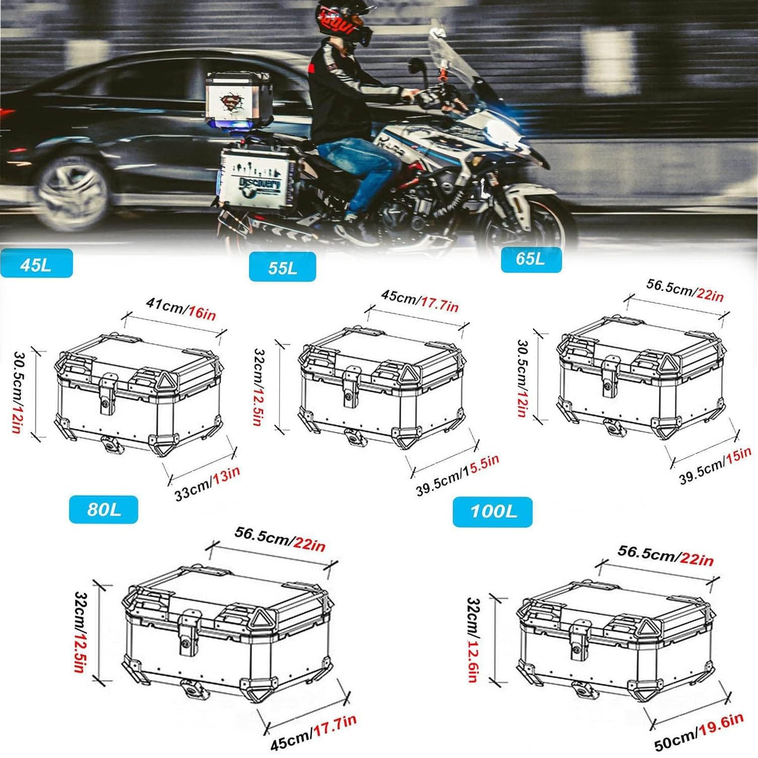 Bauletto impermeabile in alluminio per casco da moto, con blocco di sicurezza e piastra di base per moto