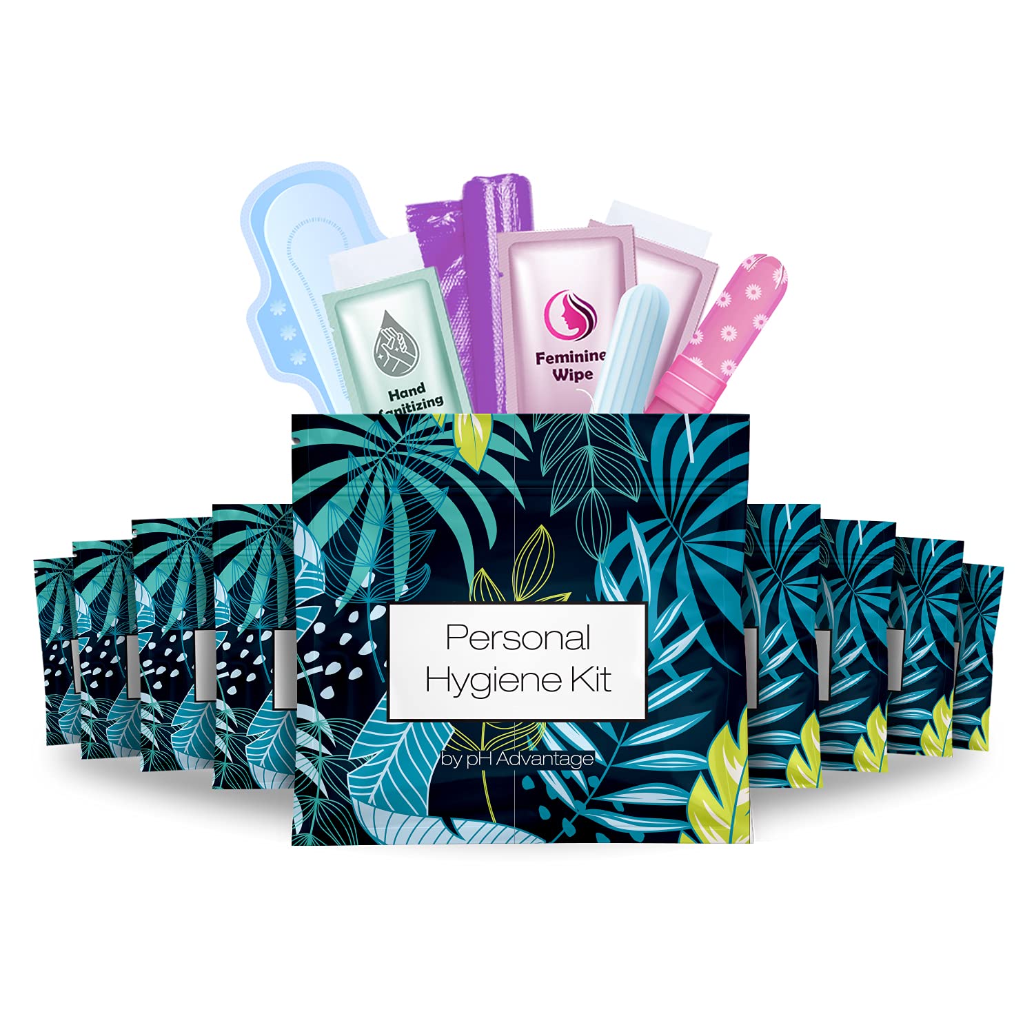 Menstrual Kit All-in-One 10 Pack | Convenience on The Go | Period Kit Pack for Travelling, Tweens & Teenager | Individually Wrapped Feminine Hygiene Product (Blue Forest)