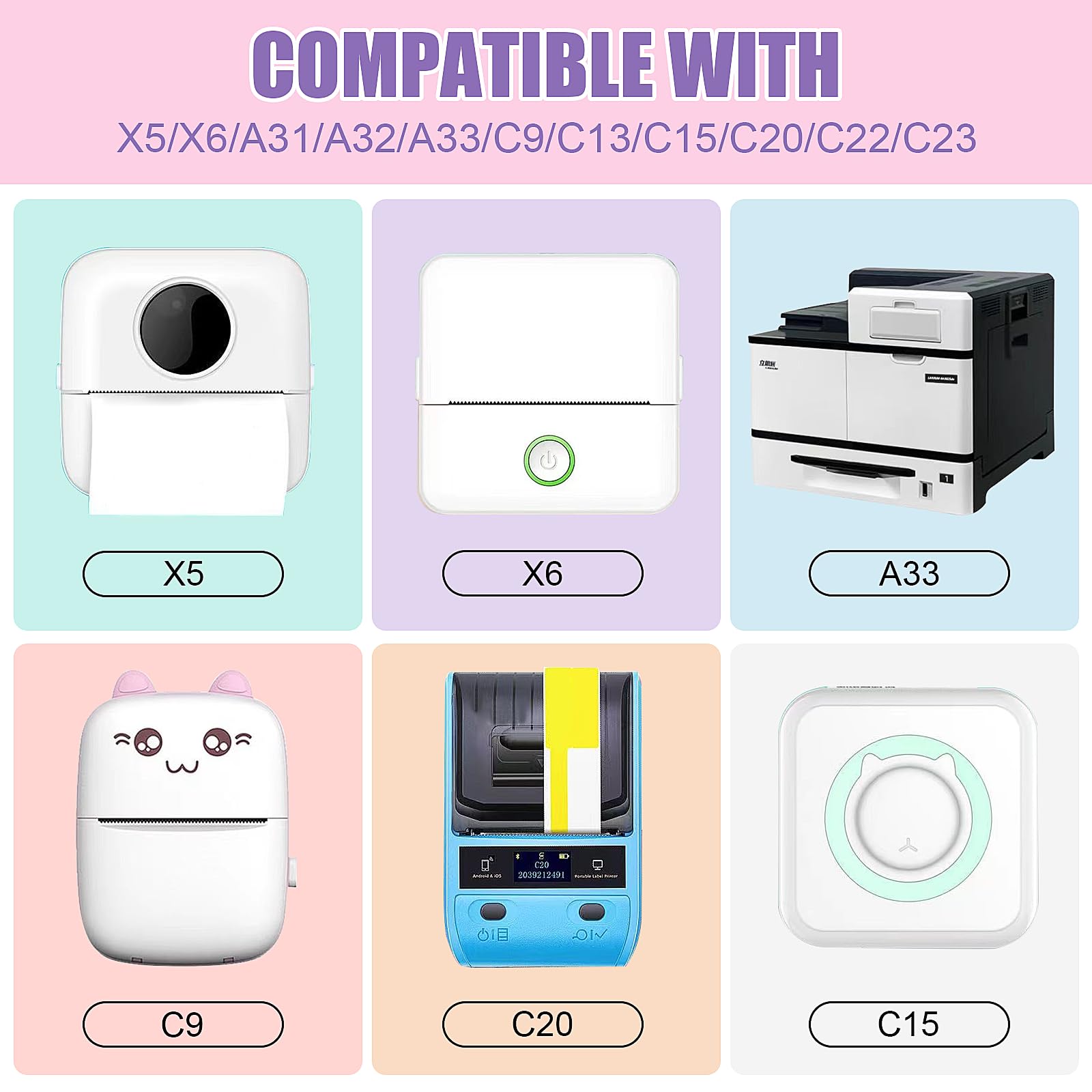 GuKKK Mini fotoprinter van 10 rollen papier voor thermische printers, thermisch papier, printeretiketten, bedrukbare zelfklevende etiketten (57 x 25 mm