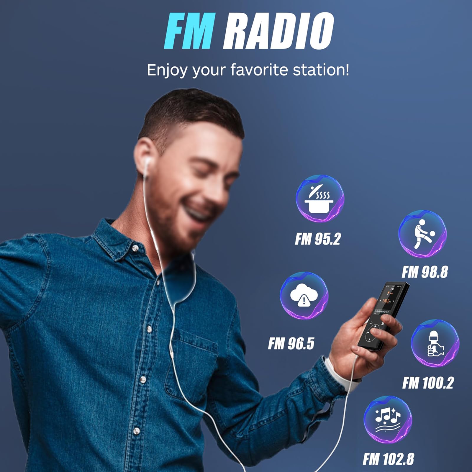 Reproductor MP3 de 64 GB con Bluetooth 5.0, reproductor de música portátil HiFi sin pérdidas con pantalla de 2,4", altavoz integrado, 30 horas de reproducción, radio FM, ampliable a 256 GB,32GB