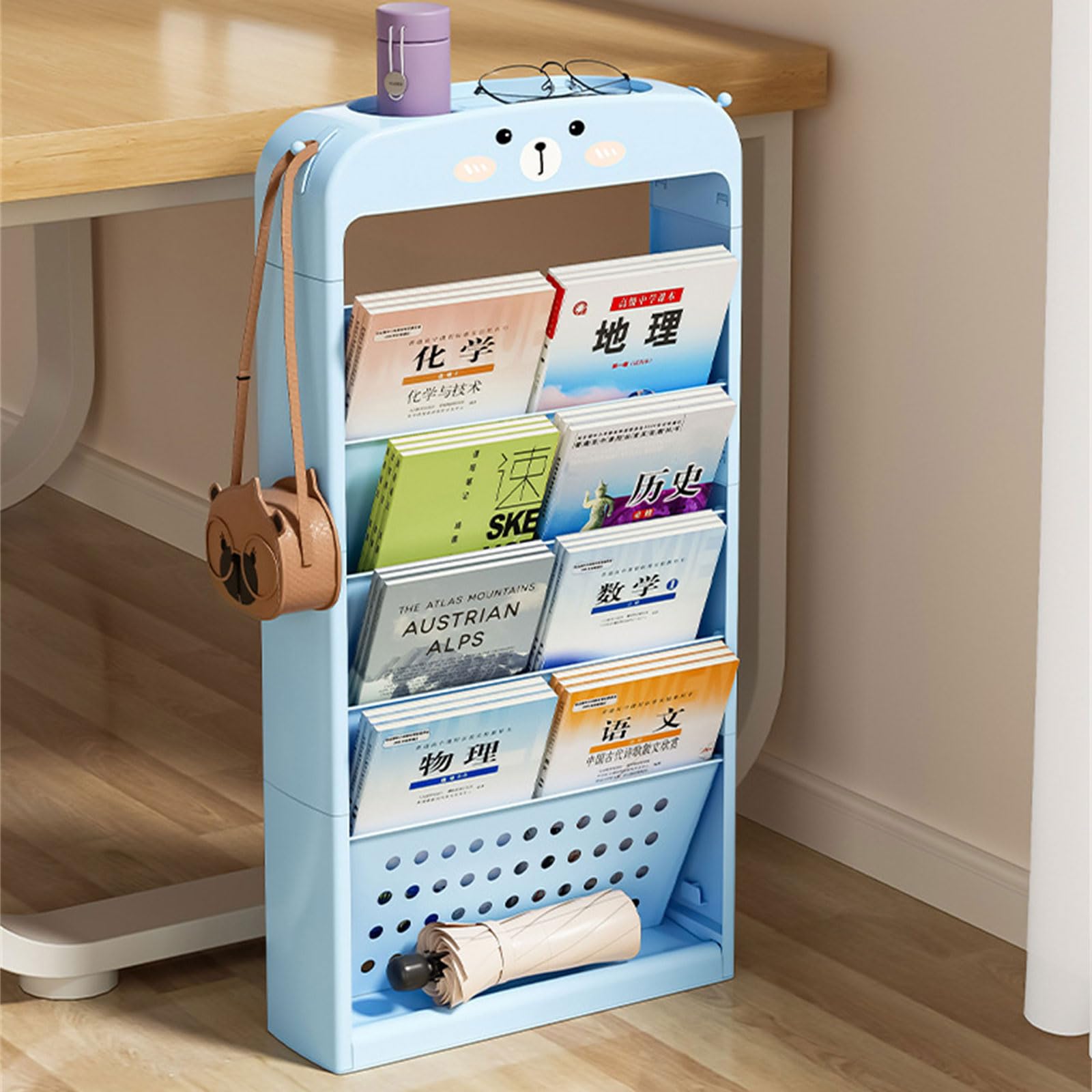 Carrito de libros multicapa sobre ruedas organizador de almacenamiento espacioso y robusto para suministros de oficina y escuela y uso diario