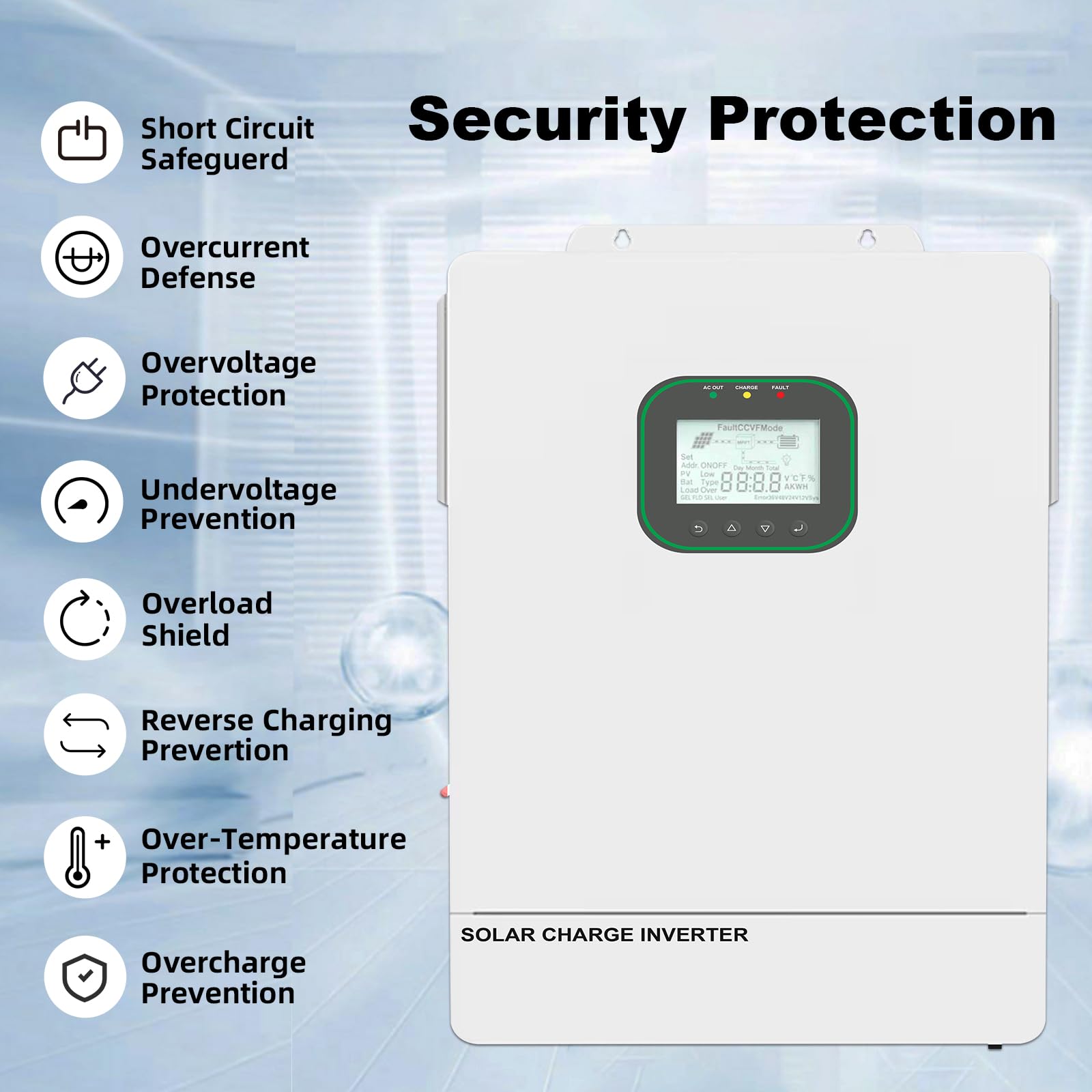 Onduleur Solaire Hybride Tout-en-Un 6500W avec WiFi, Onde sinusoïdale Pure parallèle Max .6 avec capteur CT, contrôleur de Charge Solaire intégré 2MPPT 48 V à 120 V-240 V avec capteur CT