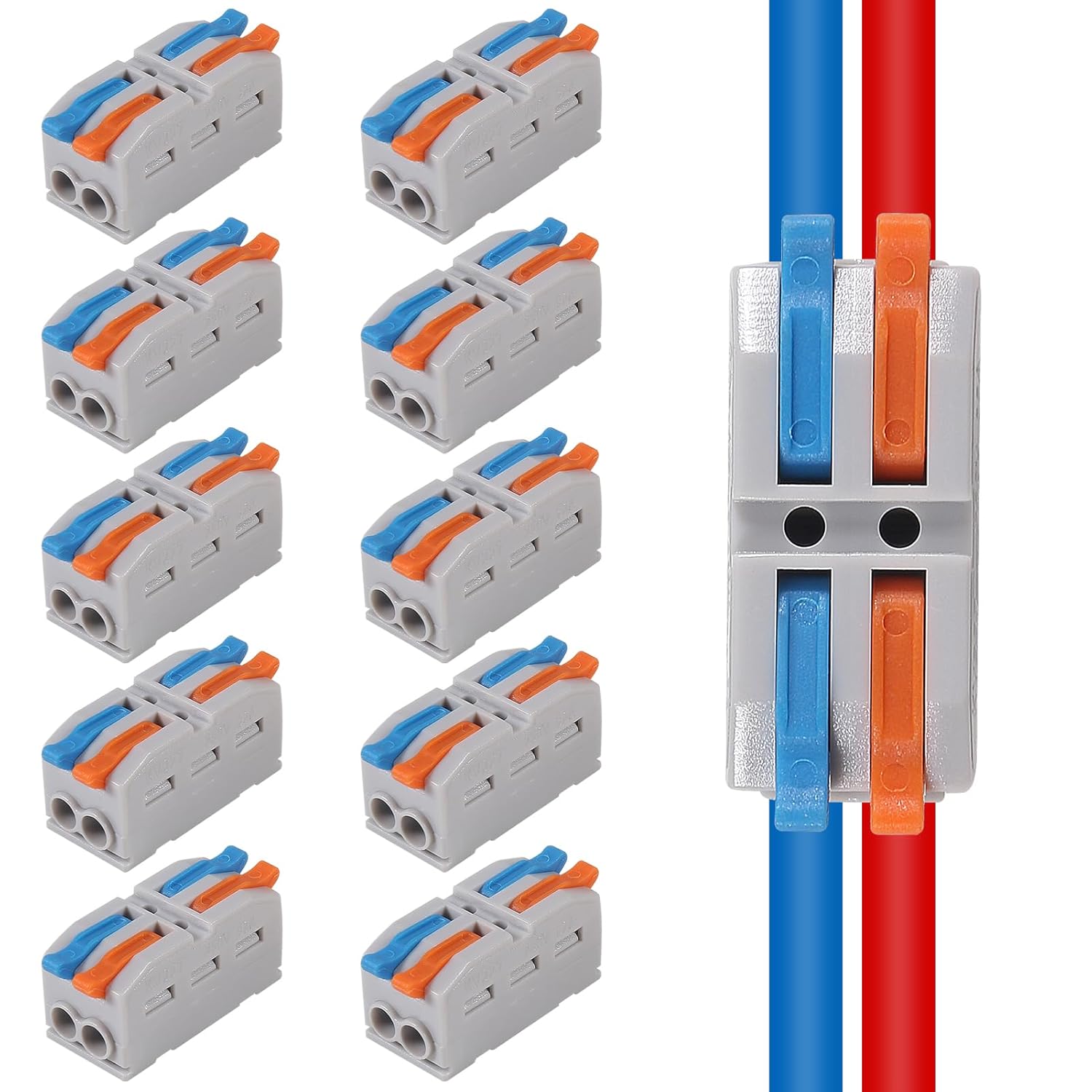 10Pcs 2 in 2 Lever Wire Connector Compact DIY Quick Connect Push-in Splitter Cable Splicing Butt Terminal Block Connectors Mini Electrical Wire Splice 2 in 2 Out